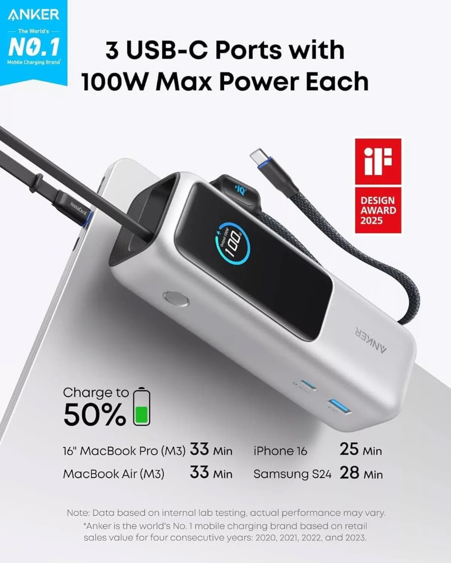 Anker 25000mAh 165 QC + PD Powerbank A1695H41 - Silver (Retail Packed) - view 2