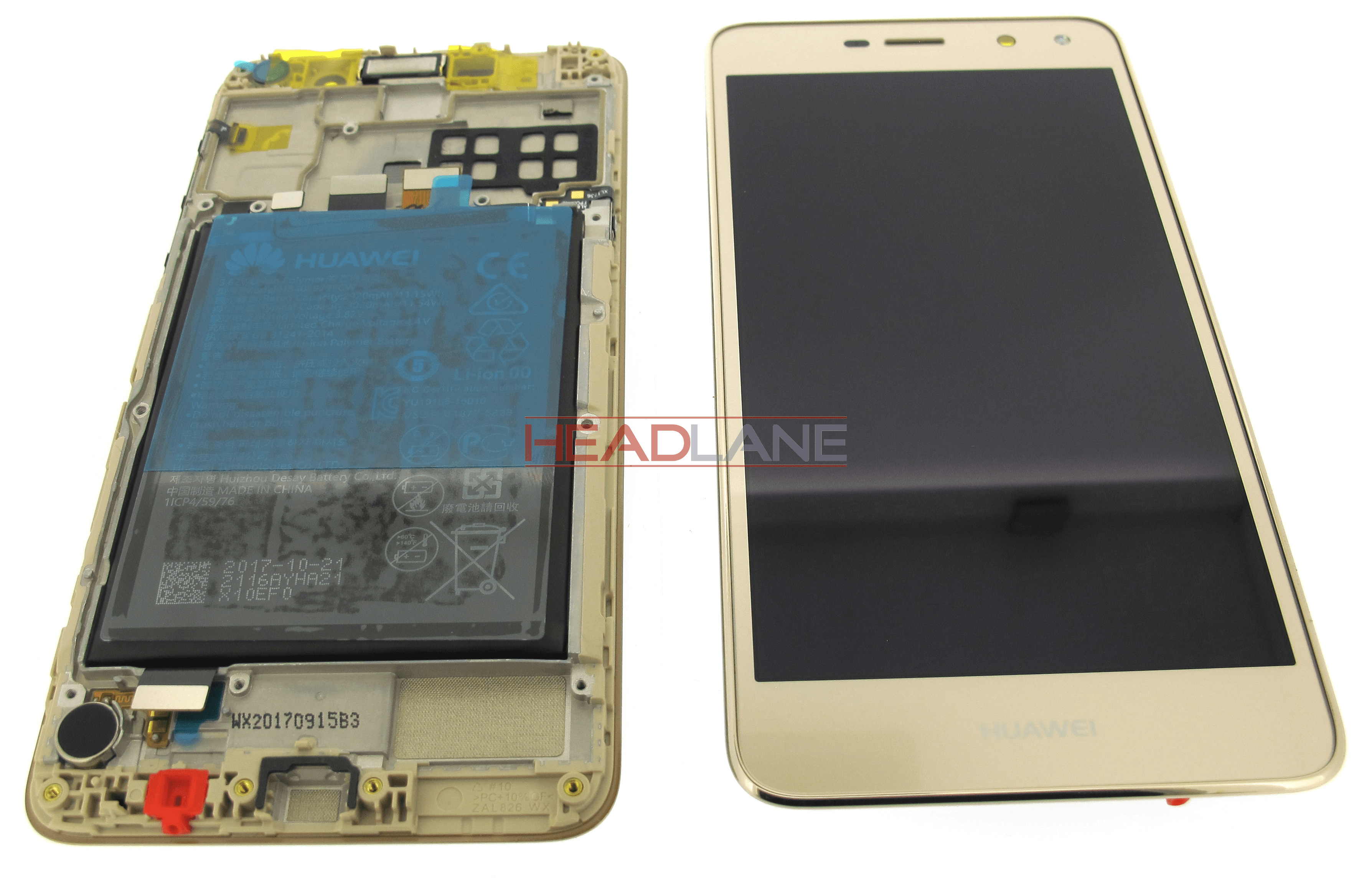 Huawei Y6 (2017) LCD Display / Screen + Touch + Battery Assembly - Gold - view 2