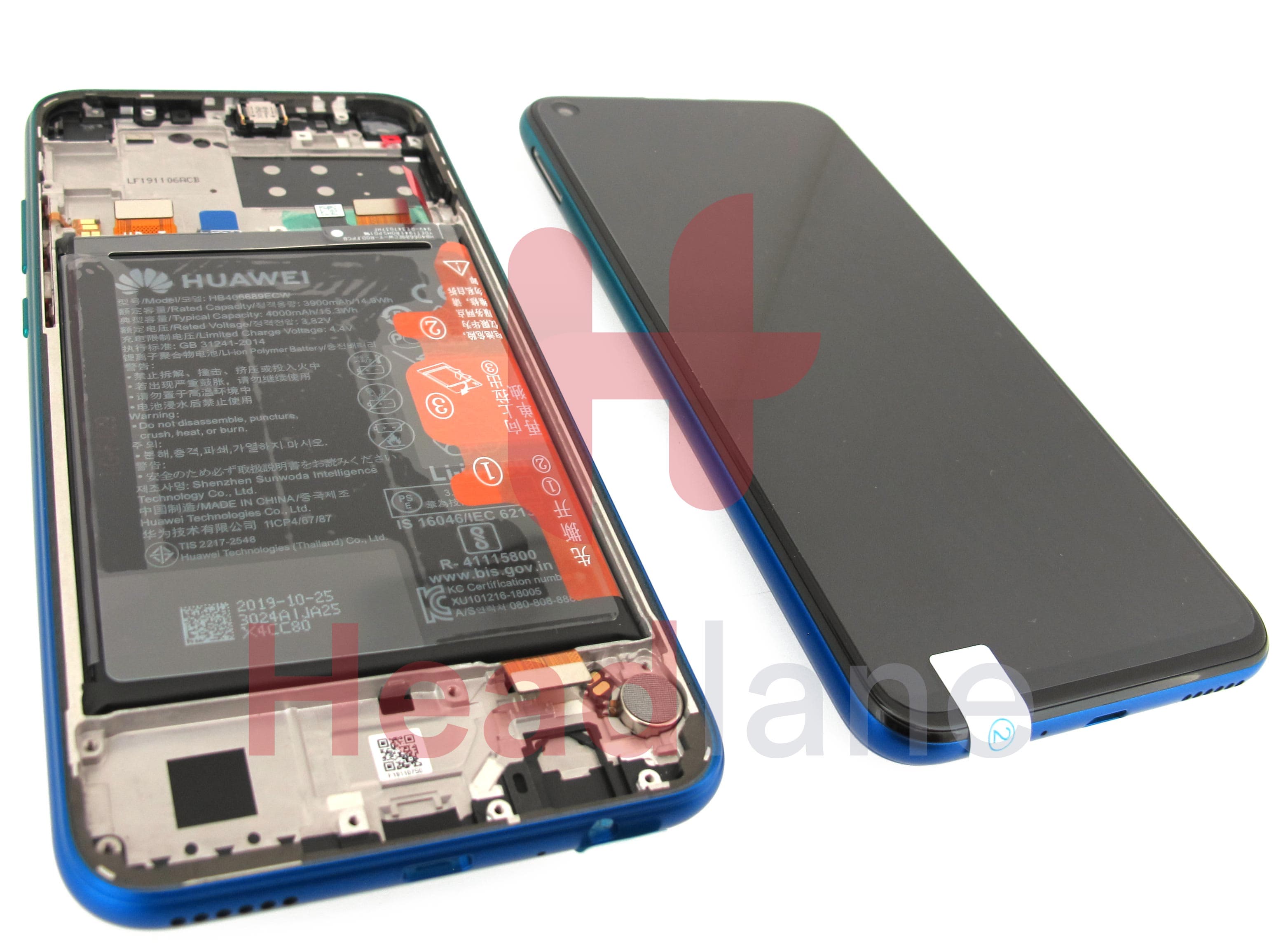 Huawei P40 Lite E LCD Display / Screen + Touch + Battery Assembly - Aurora Blue - view 2