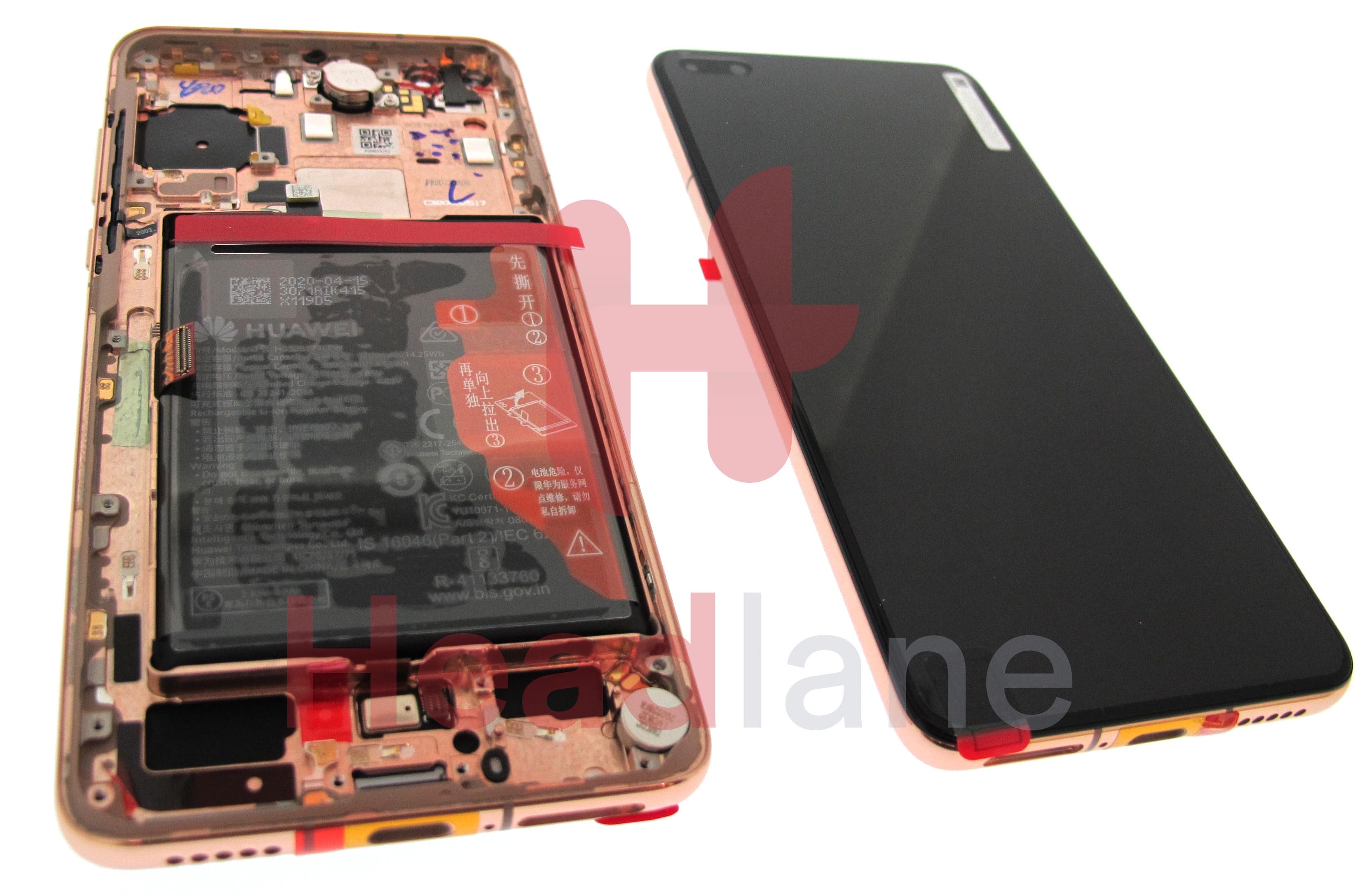 Huawei P40 LCD Display / Screen + Touch + Battery Assembly - Blush Gold - view 2