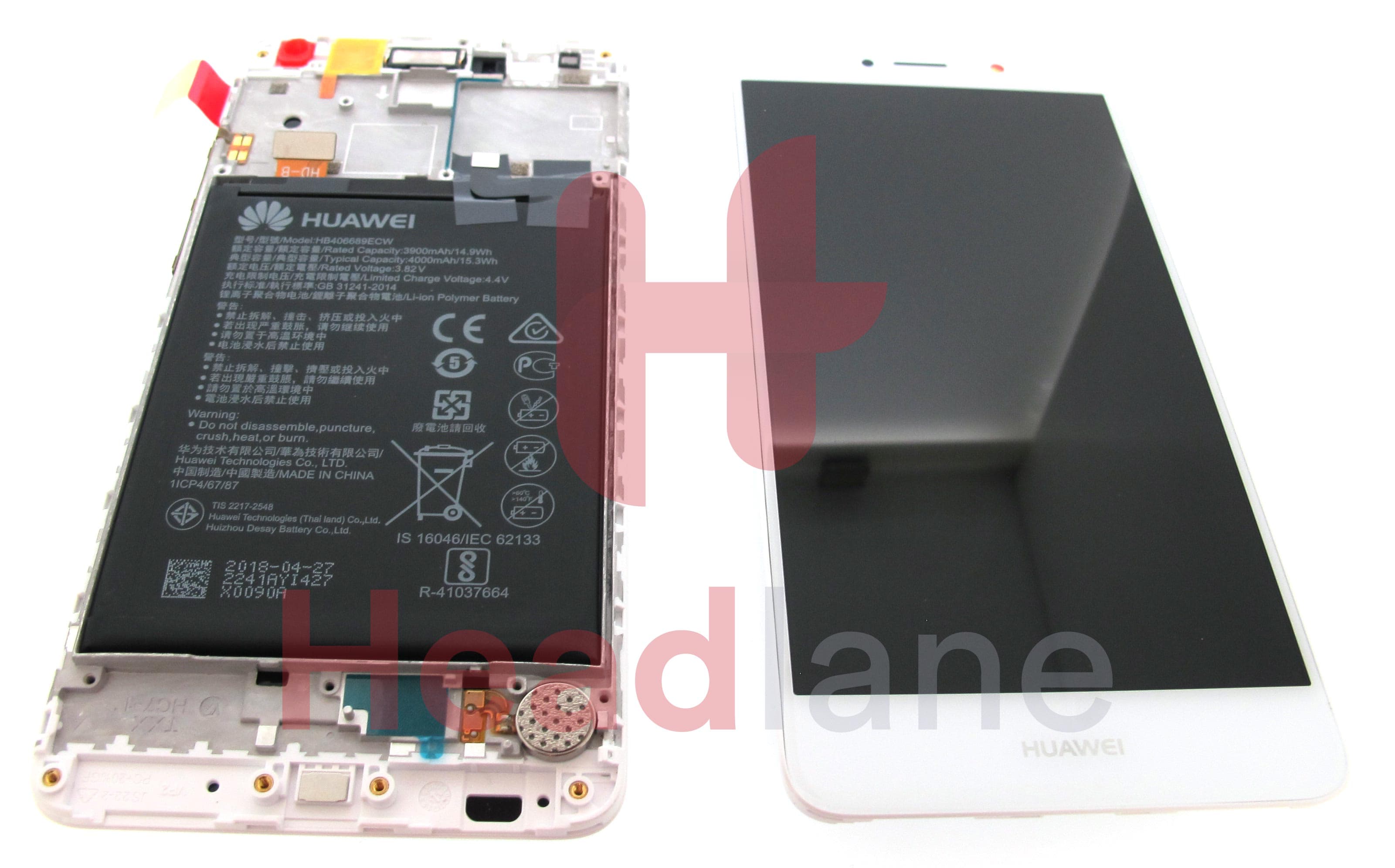 Huawei Y7 (2017) LCD Display / Screen + Touch + Battery Assembly - White - view 2
