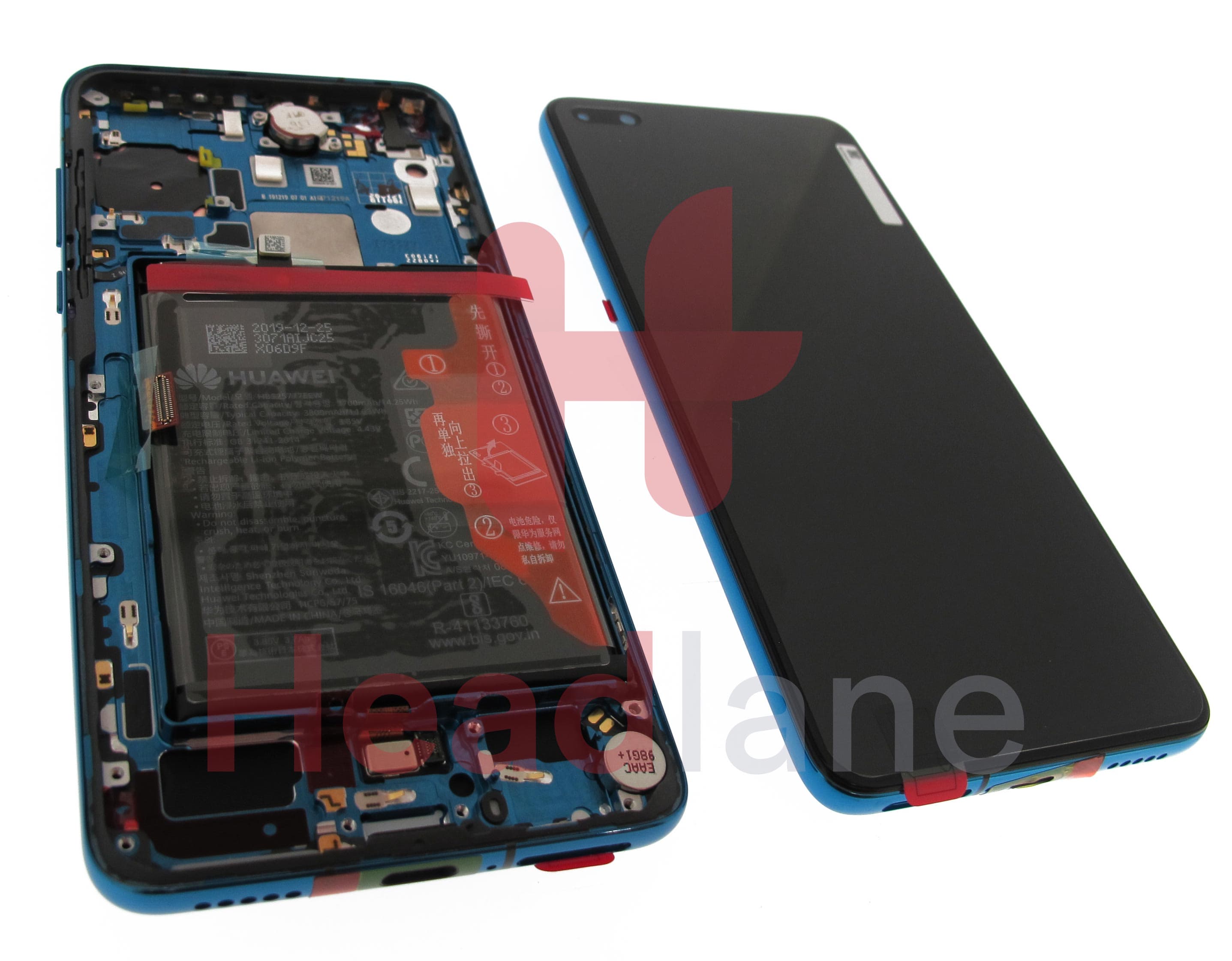 Huawei P40 LCD Display / Screen + Touch + Battery Assembly - Deep Sea Blue - view 2