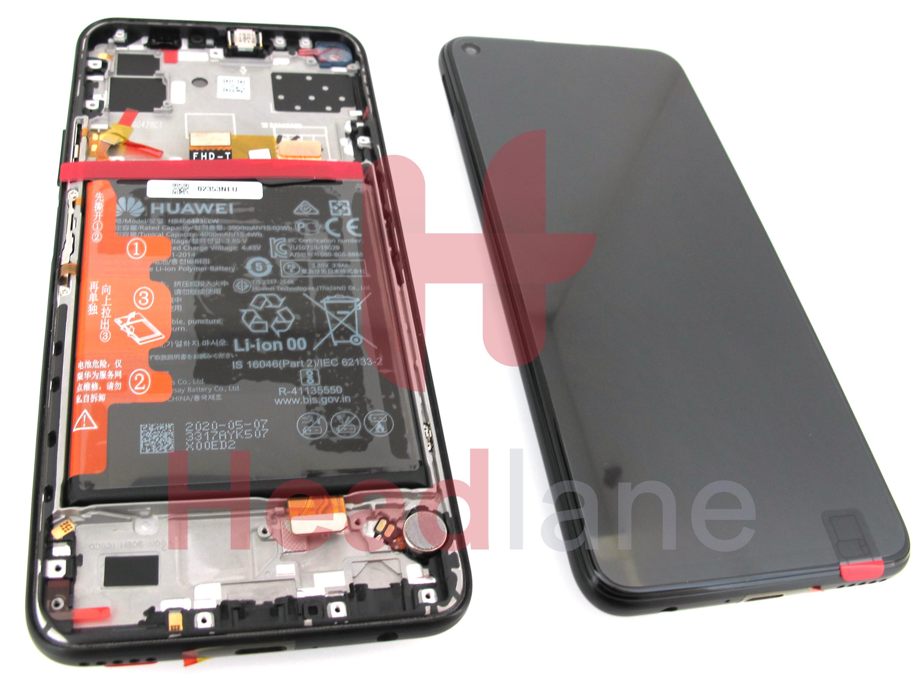 Huawei P40 Lite 5G LCD Display / Screen + Touch + Battery Assembly - Midnight Black - view 2