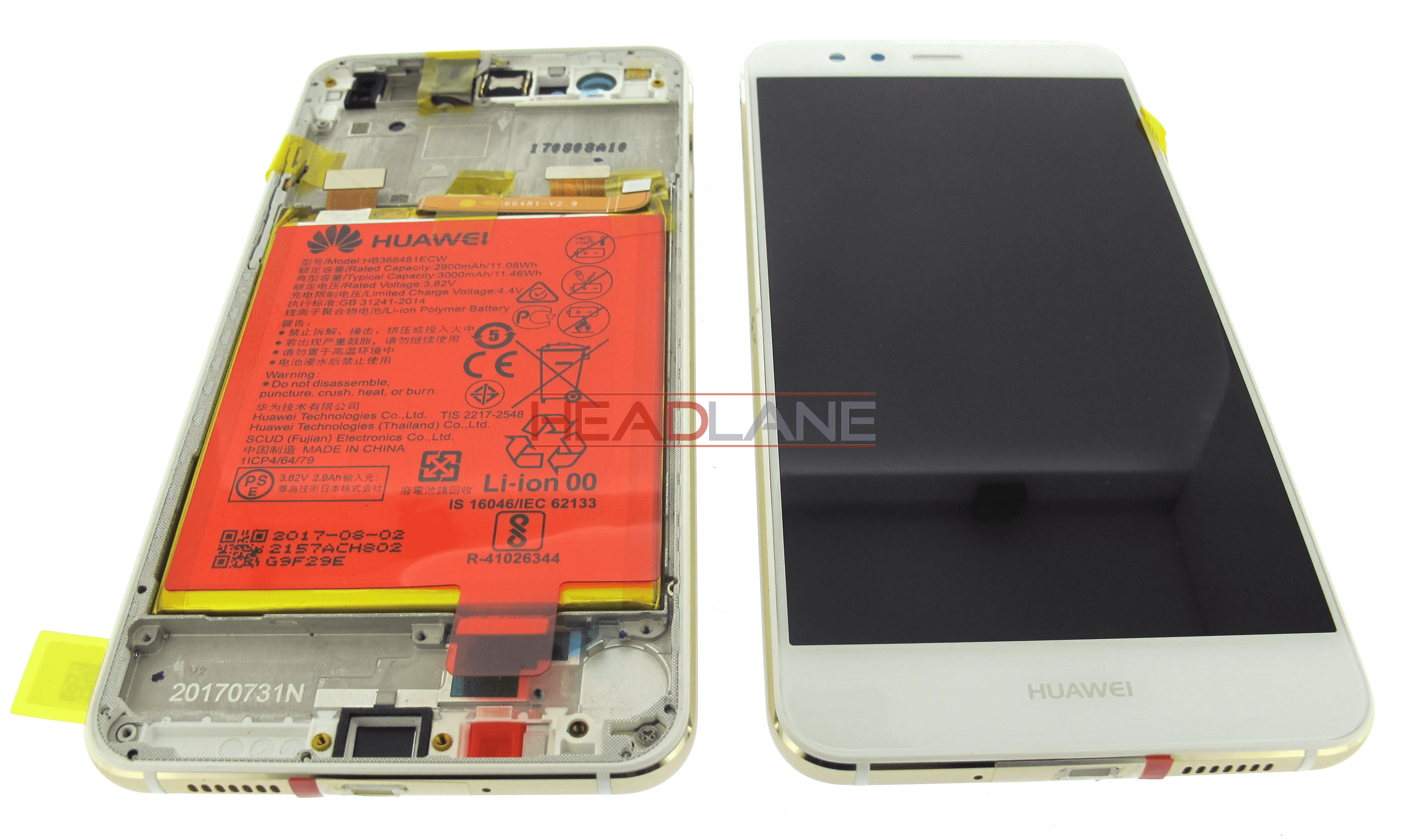 Huawei P10 Lite LCD Display / Screen + Touch + Battery Assembly - White - view 2