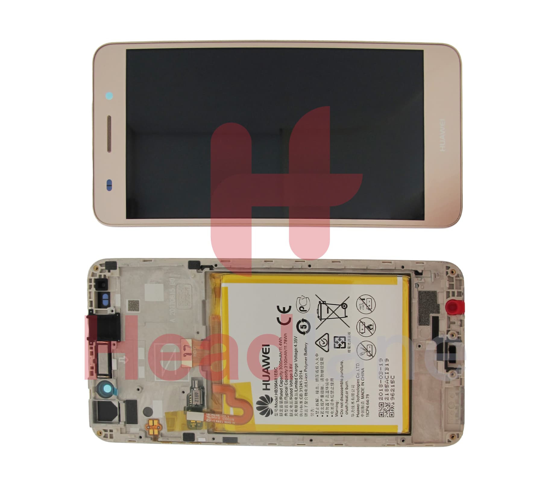 Huawei Y6 II LCD Display / Screen + Touch + Battery Assembly - Gold - view 2