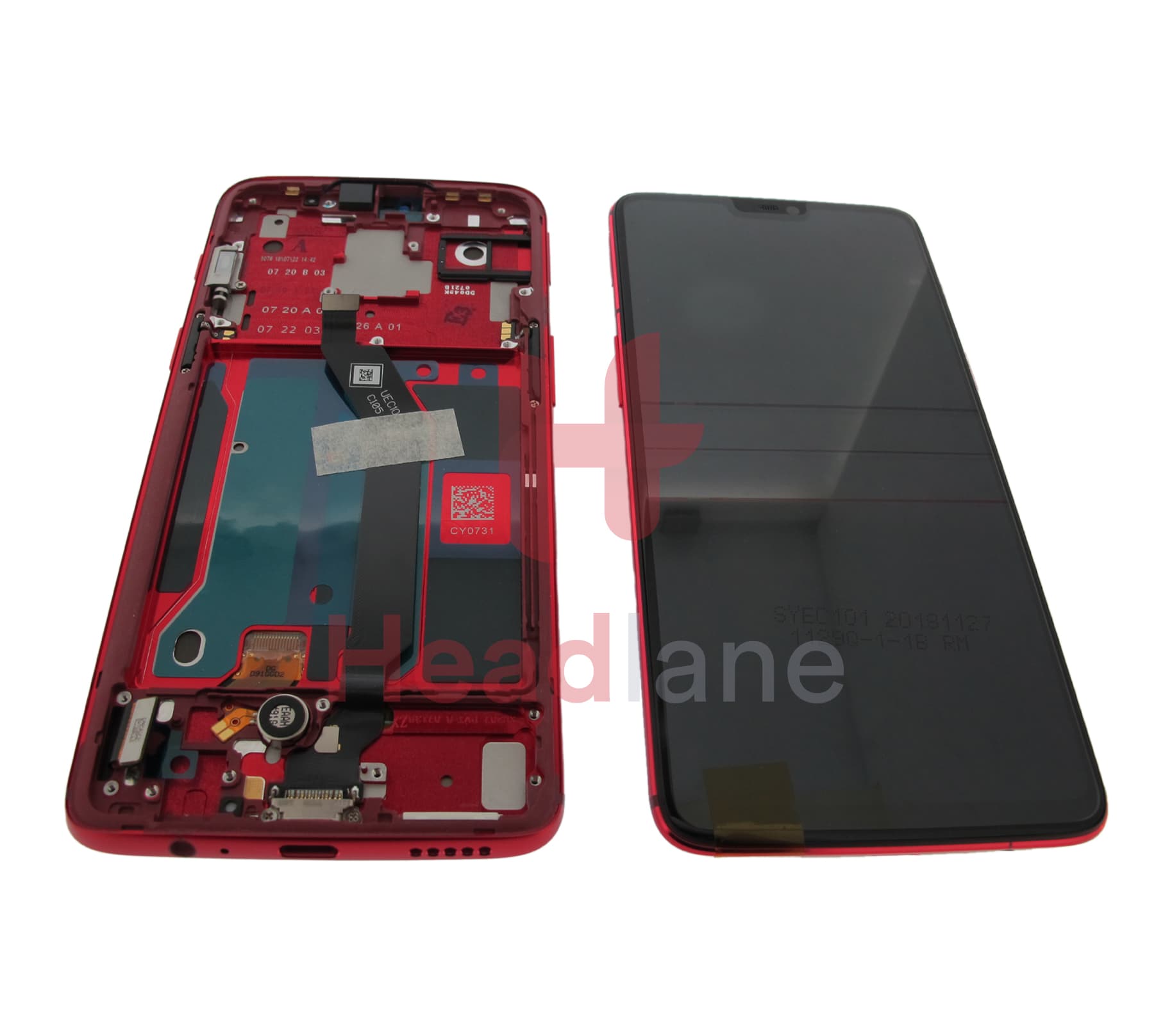 OnePlus 6 LCD Display / Screen + Touch - Red - view 2