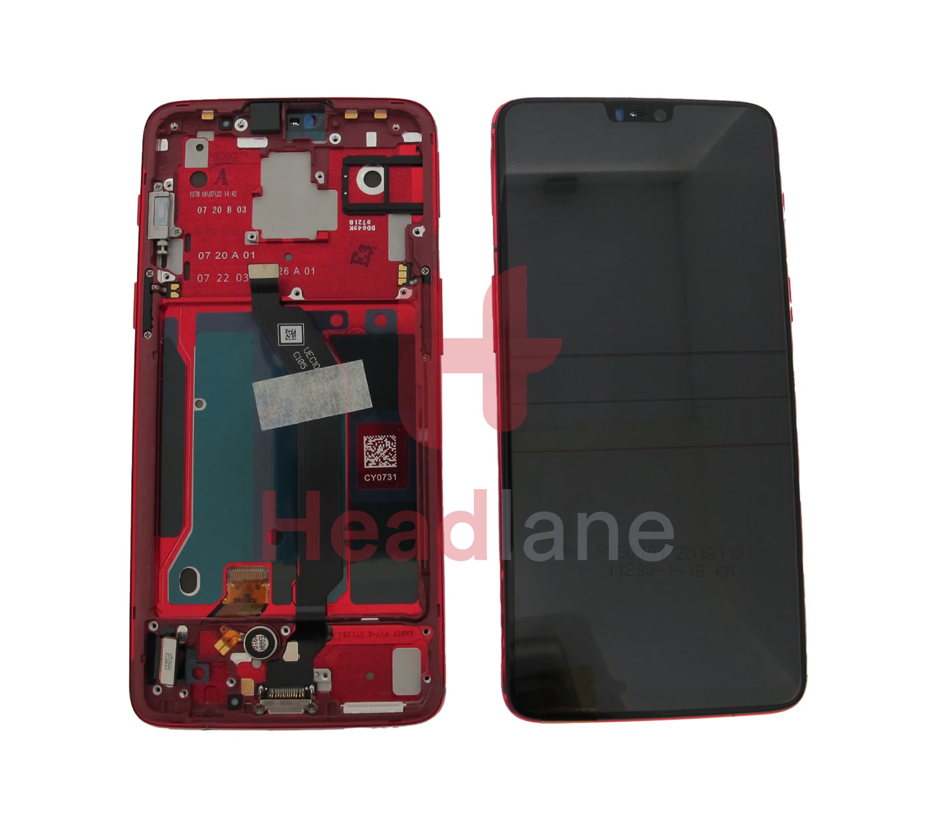 OnePlus 6 LCD Display / Screen + Touch - Red - view 3