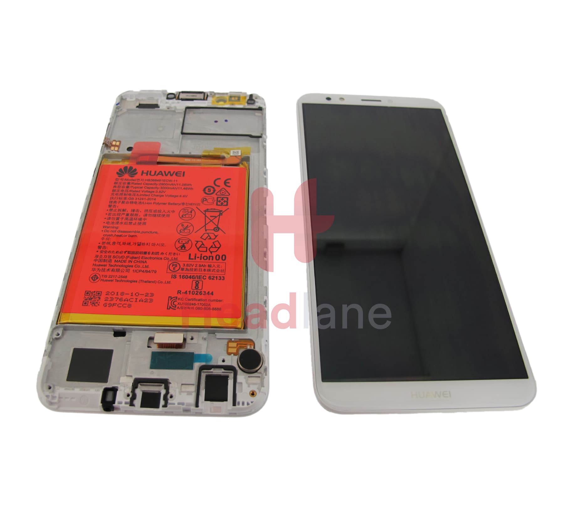 Huawei Y7 (2018) LCD Display / Screen + Touch + Battery Assembly - White - view 2