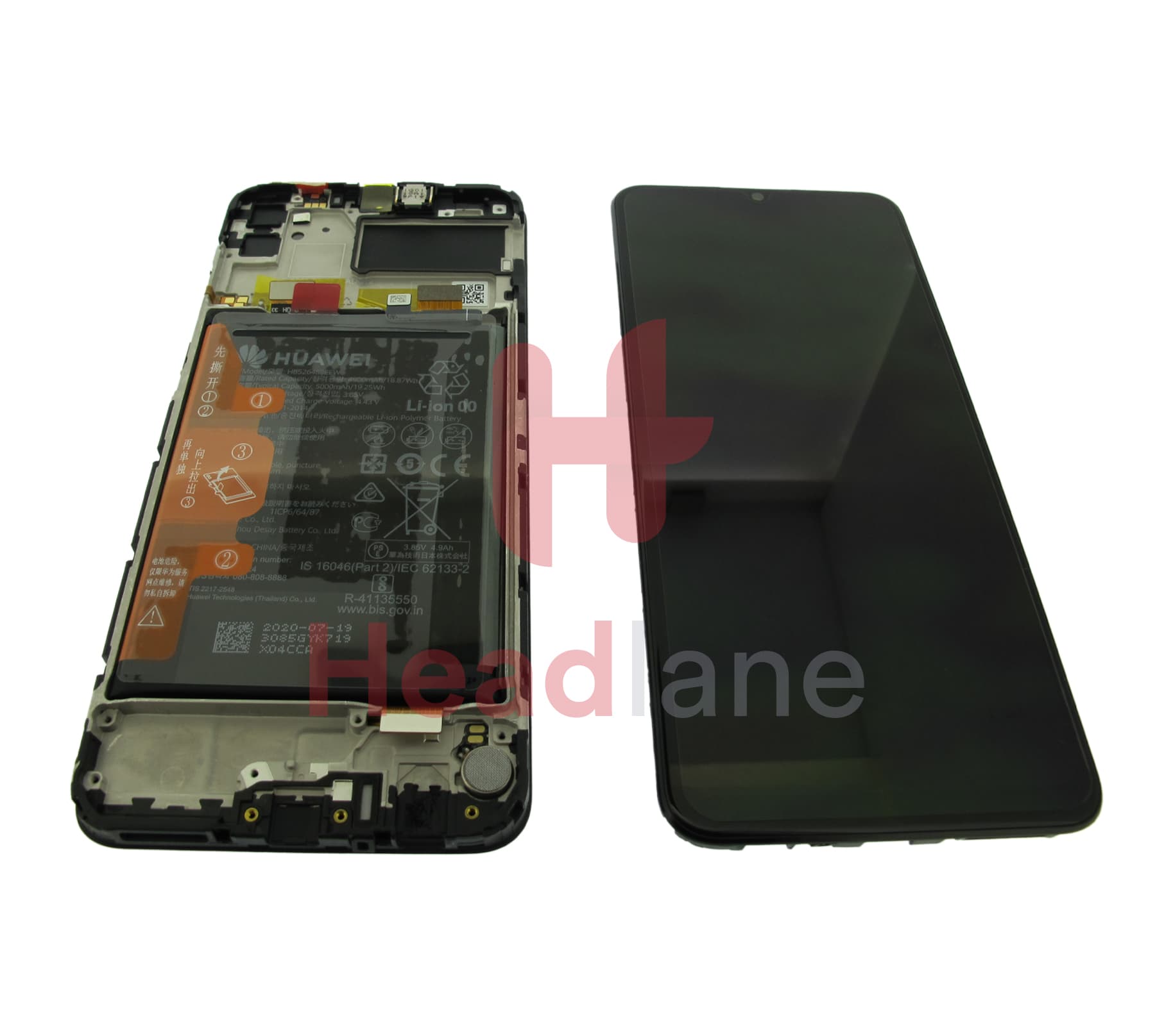 Huawei Y6p / Honor 9A LCD Display / Screen + Touch + Battery - Black - view 2