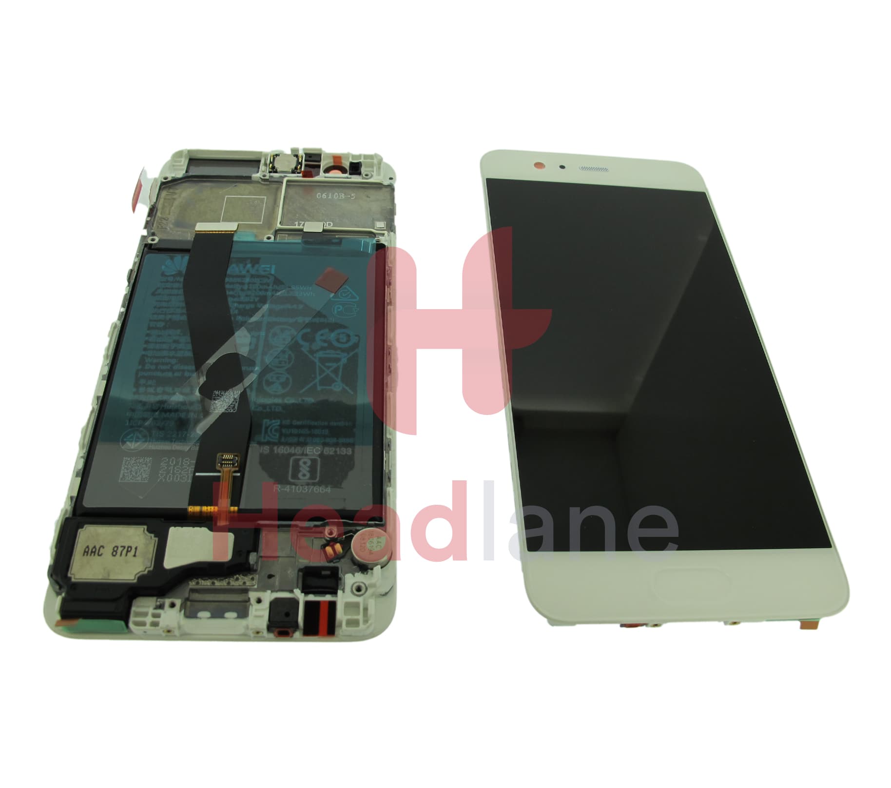 Huawei P10 LCD Display / Screen + Touch + Battery Assembly - Silver / White - view 2