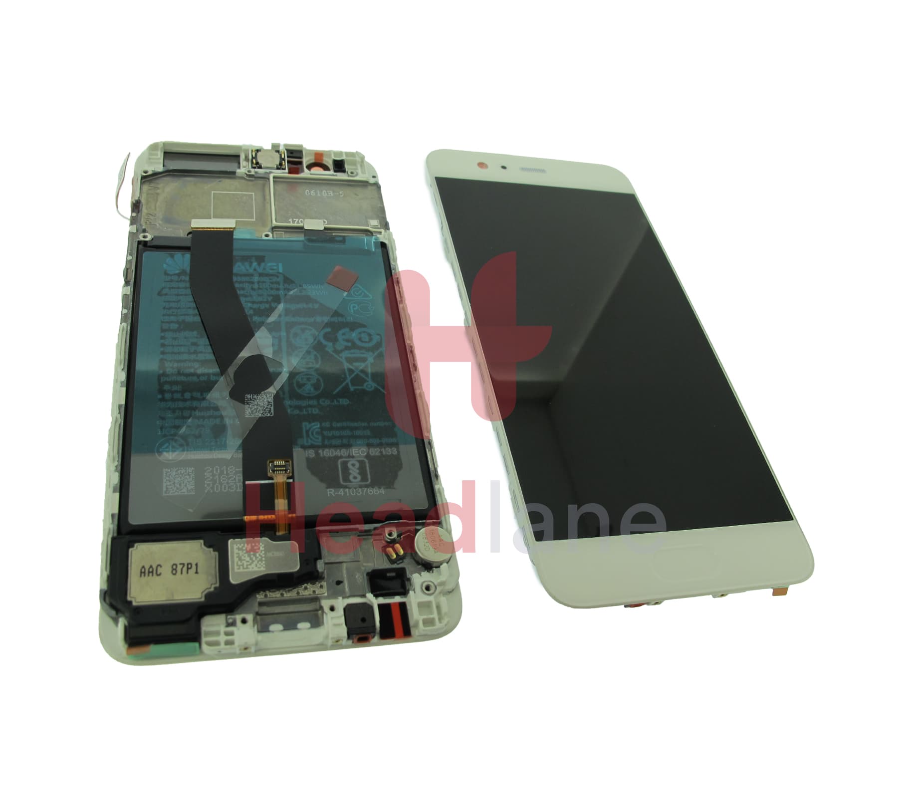 Huawei P10 LCD Display / Screen + Touch + Battery Assembly - Silver / White - view 3