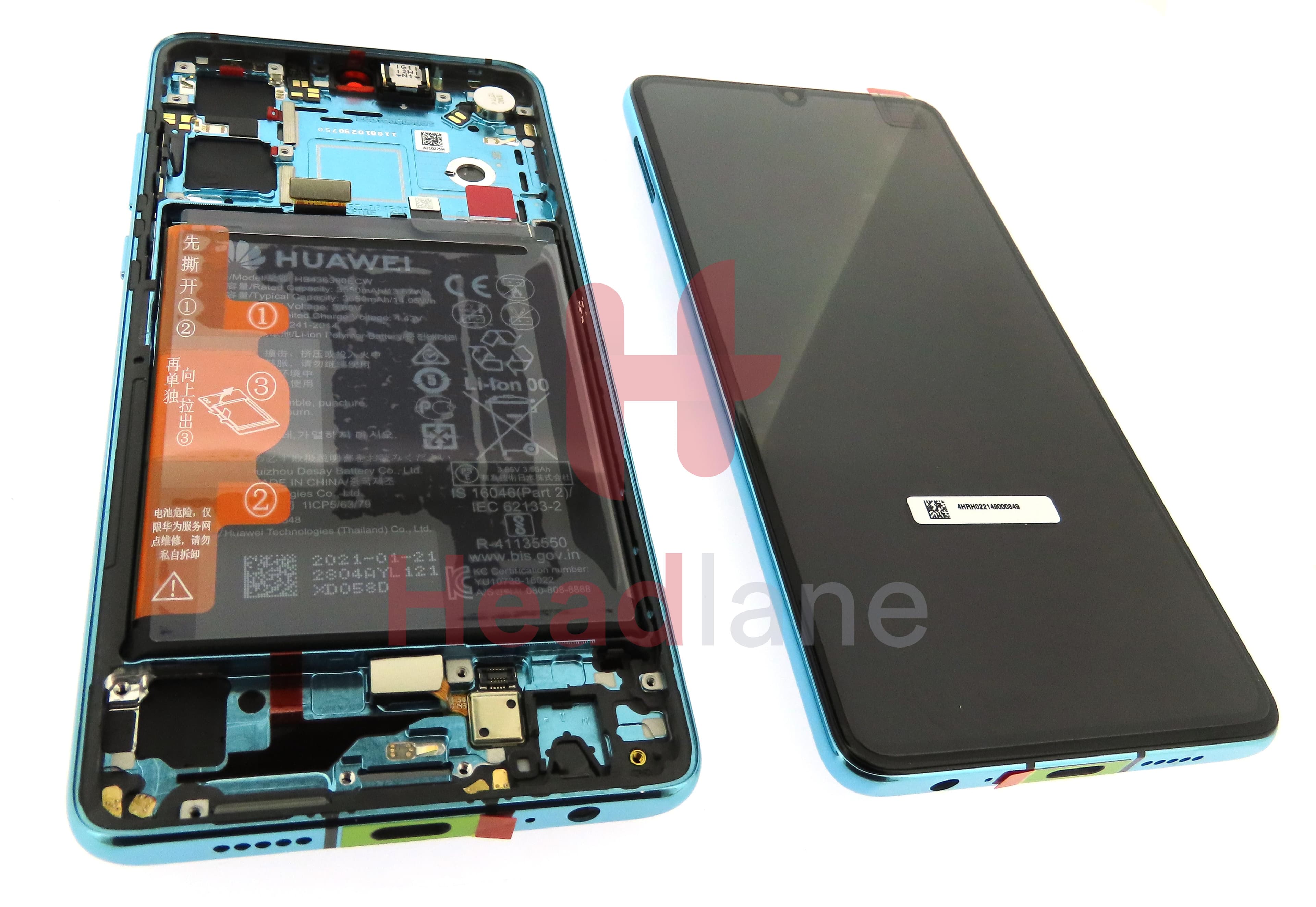 Huawei P30 LCD Display / Screen + Touch + Battery Assembly - Aurora Blue (New Version) - view 2