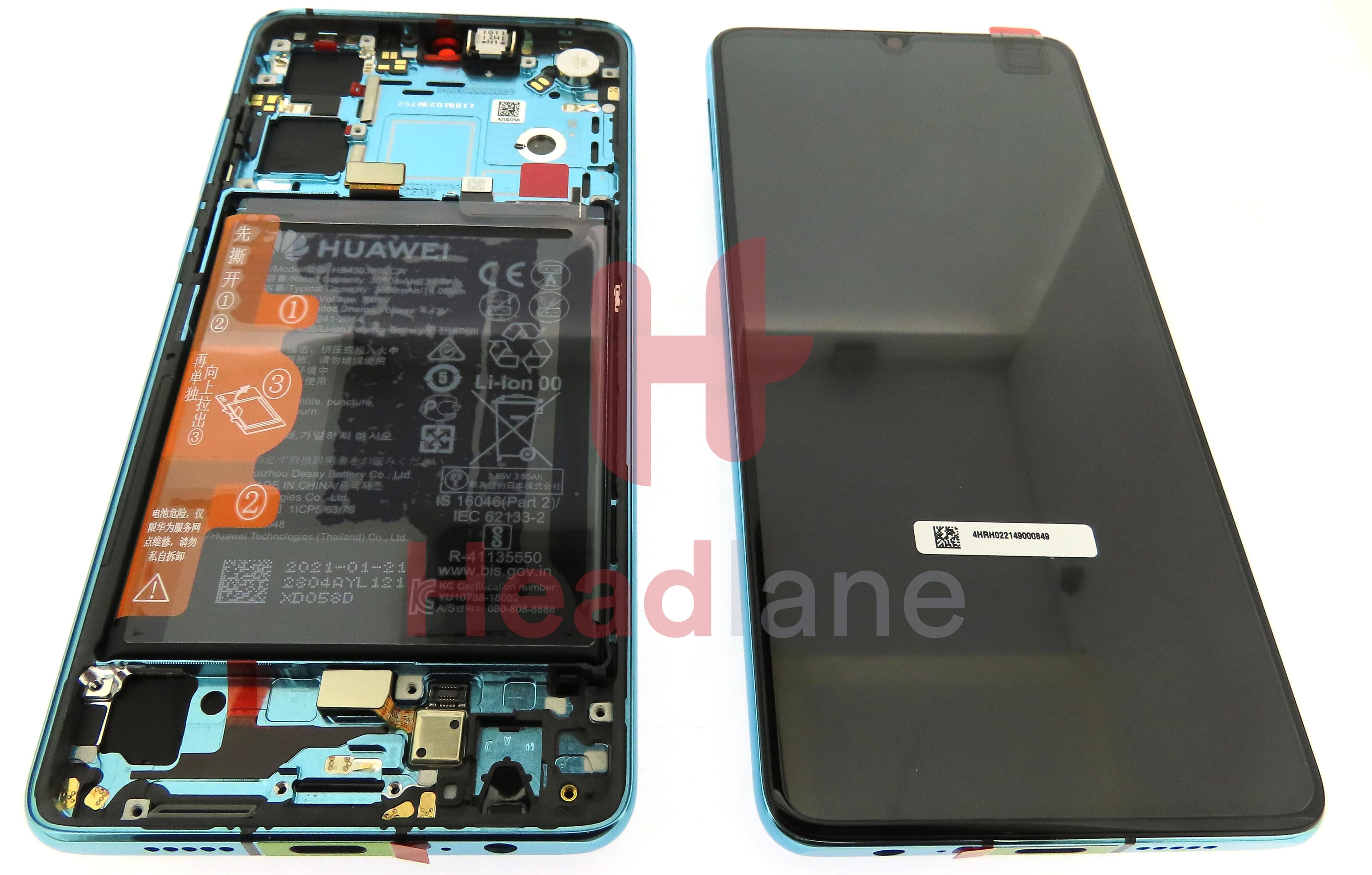 Huawei P30 LCD Display / Screen + Touch + Battery Assembly - Aurora Blue (New Version) - view 3