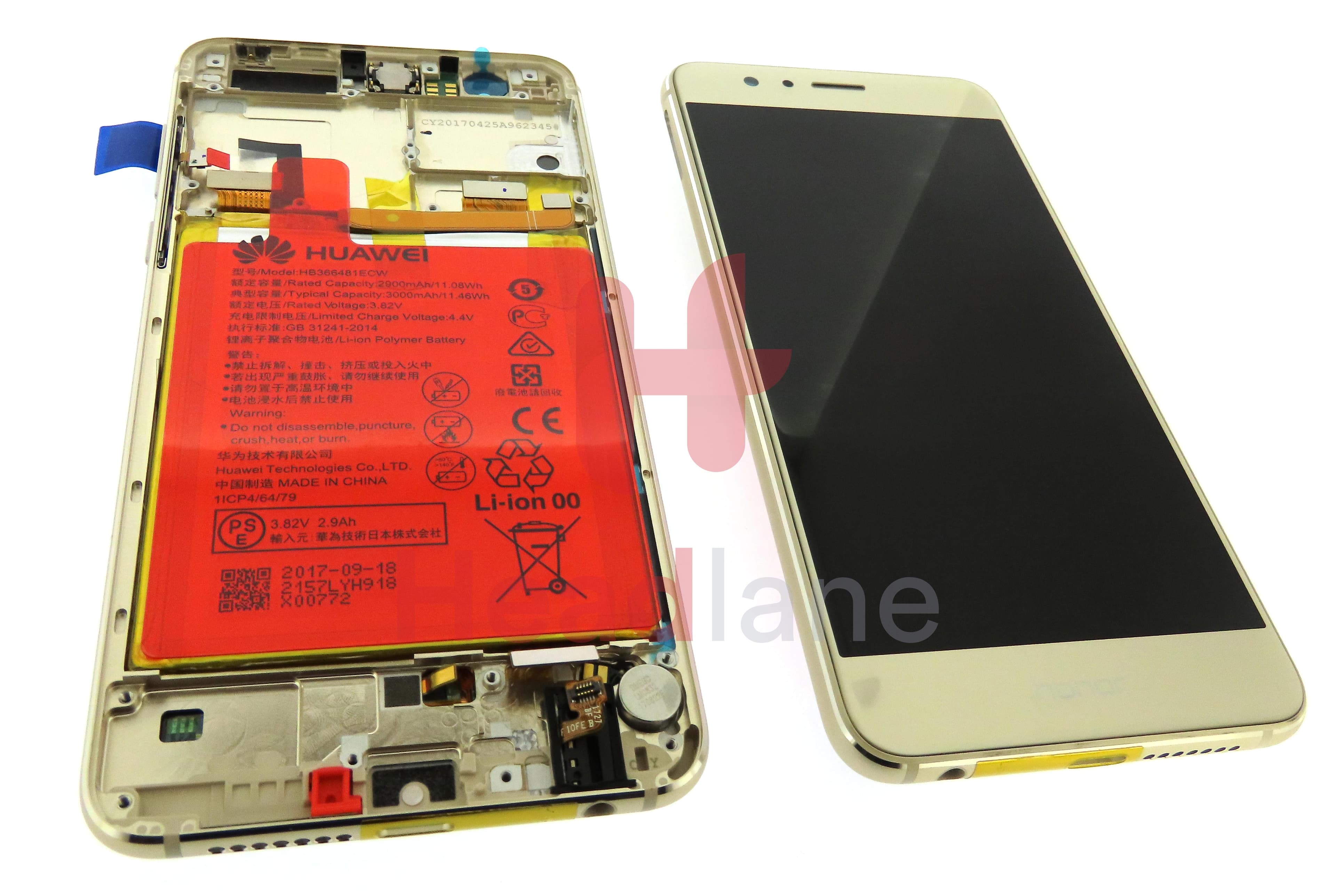 Huawei Honor 8 LCD / Display / Screen + Battery Assembly - Gold - view 2