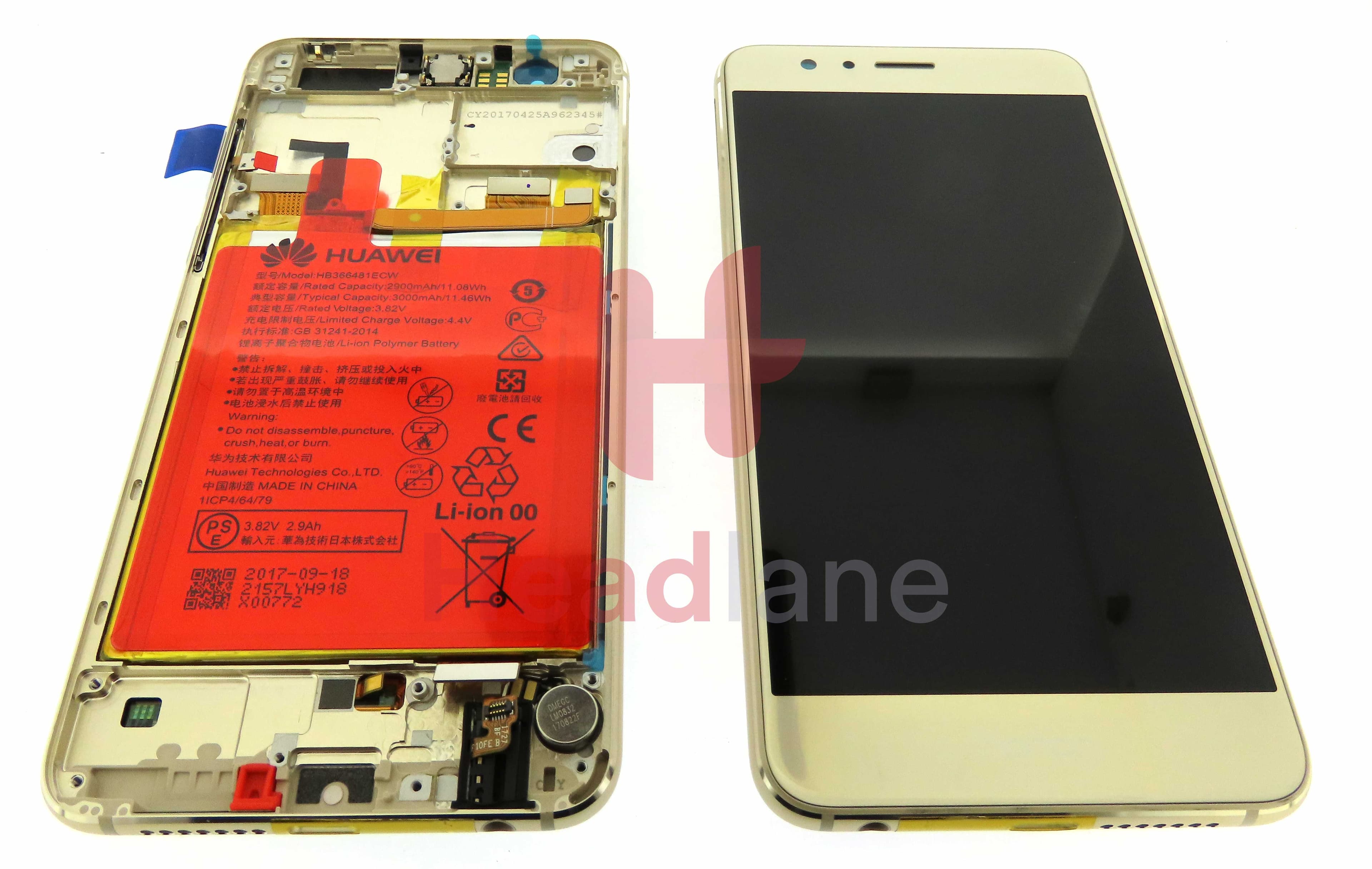 Huawei Honor 8 LCD / Display / Screen + Battery Assembly - Gold - view 3