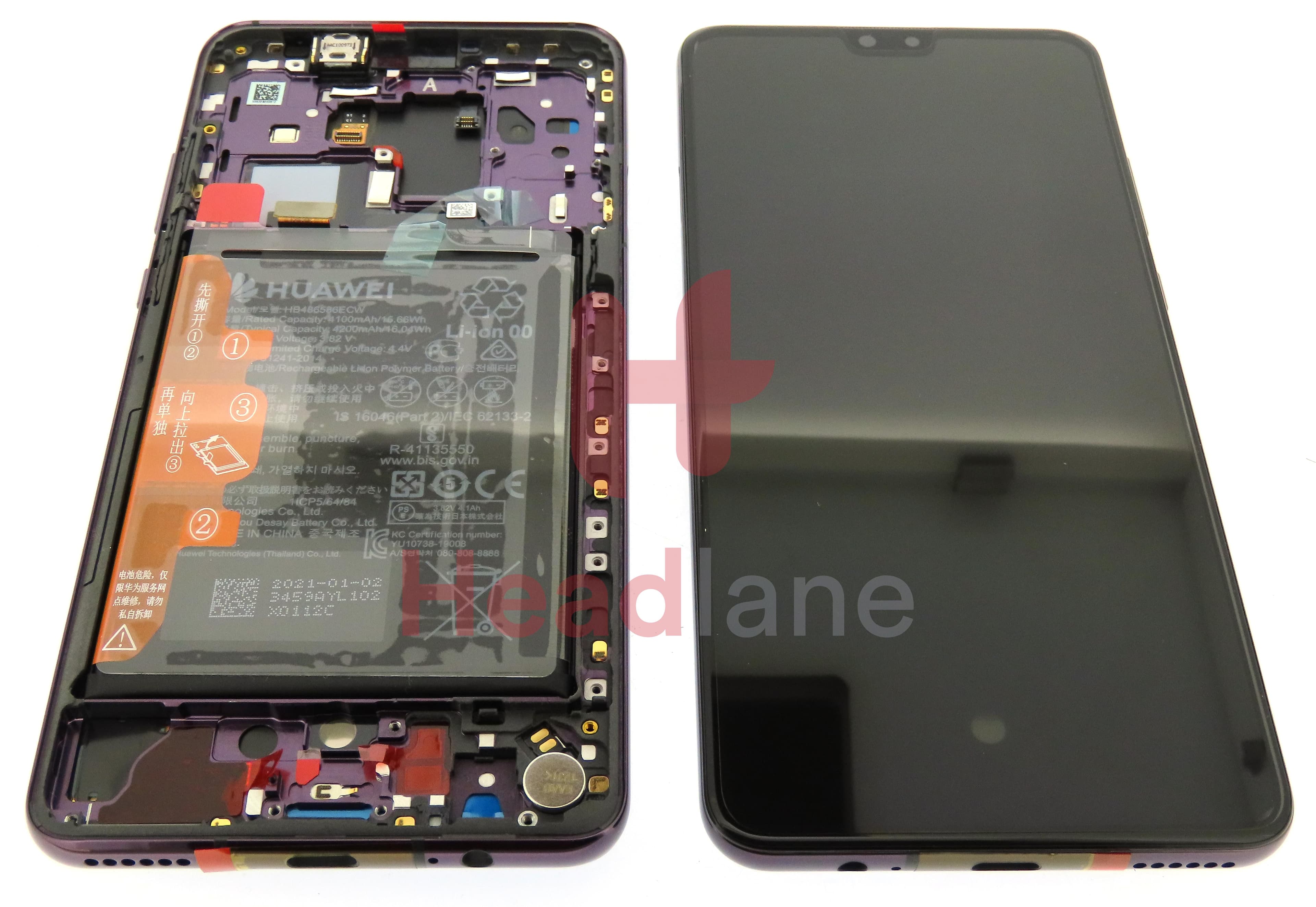 Huawei Mate 30 LCD Display / Screen + Touch + Battery - Purple - view 2