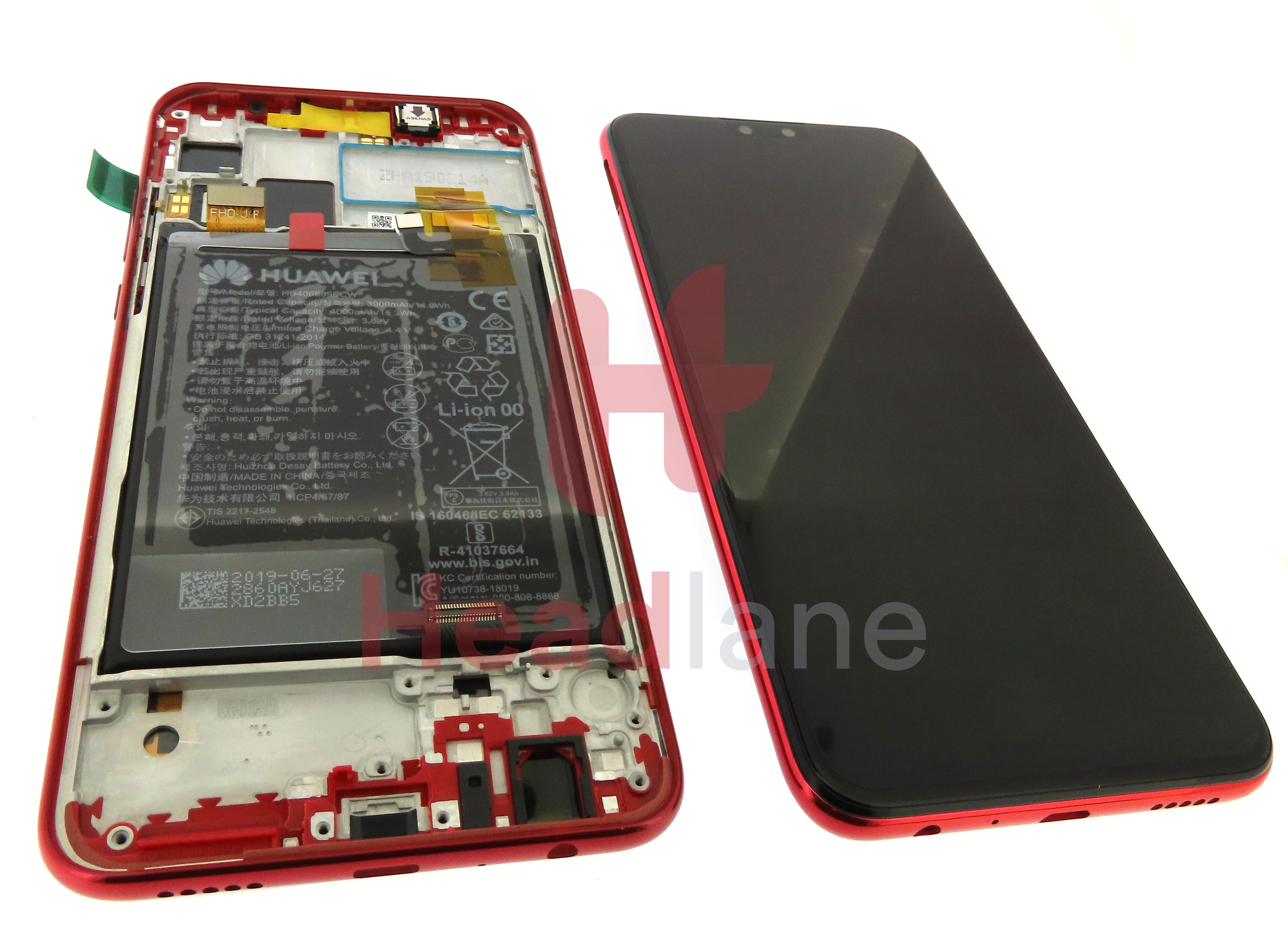 Huawei Y9 (2019) LCD Display / Screen + Touch + Battery - Red - view 2