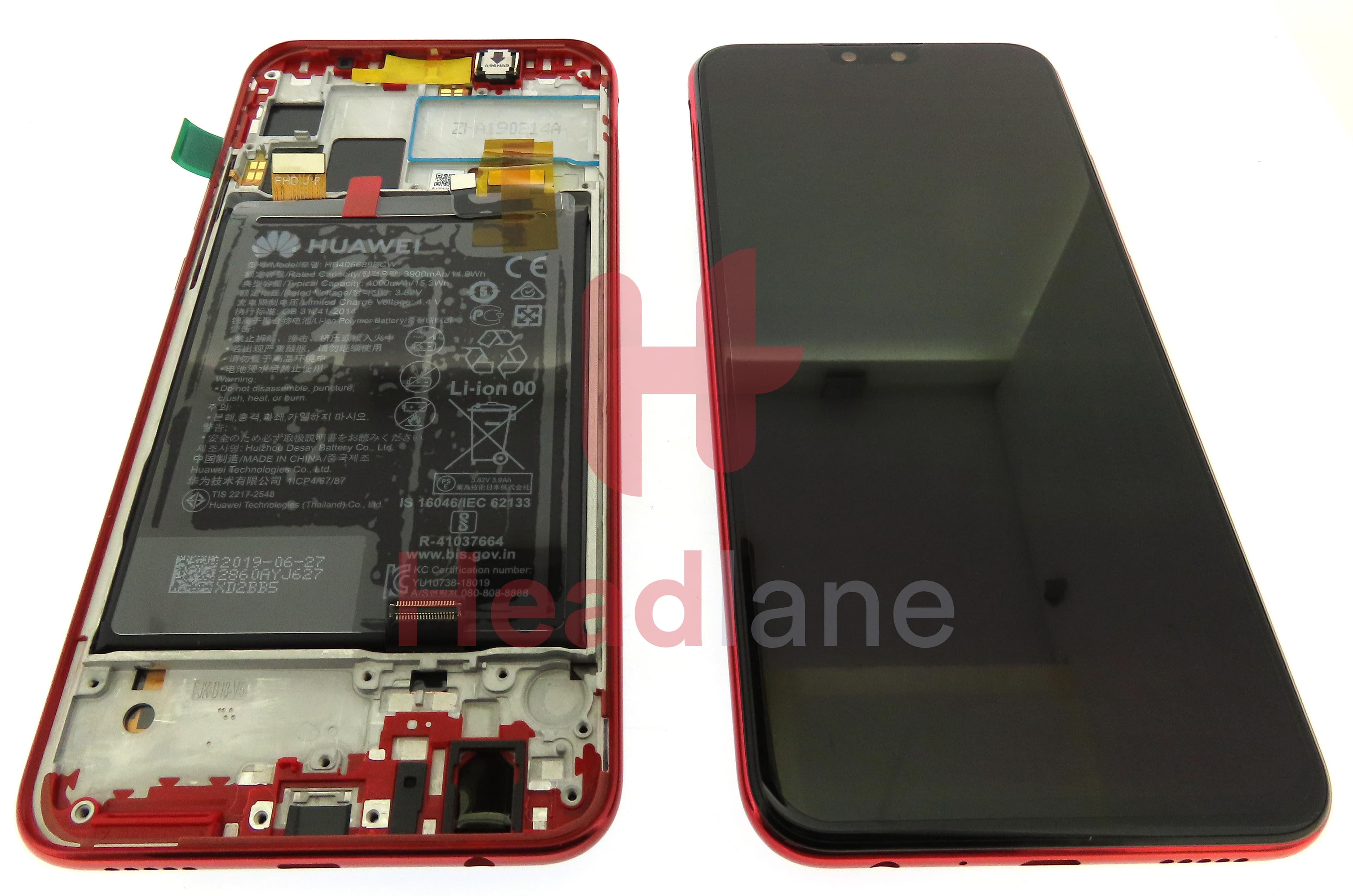 Huawei Y9 (2019) LCD Display / Screen + Touch + Battery - Red - view 3