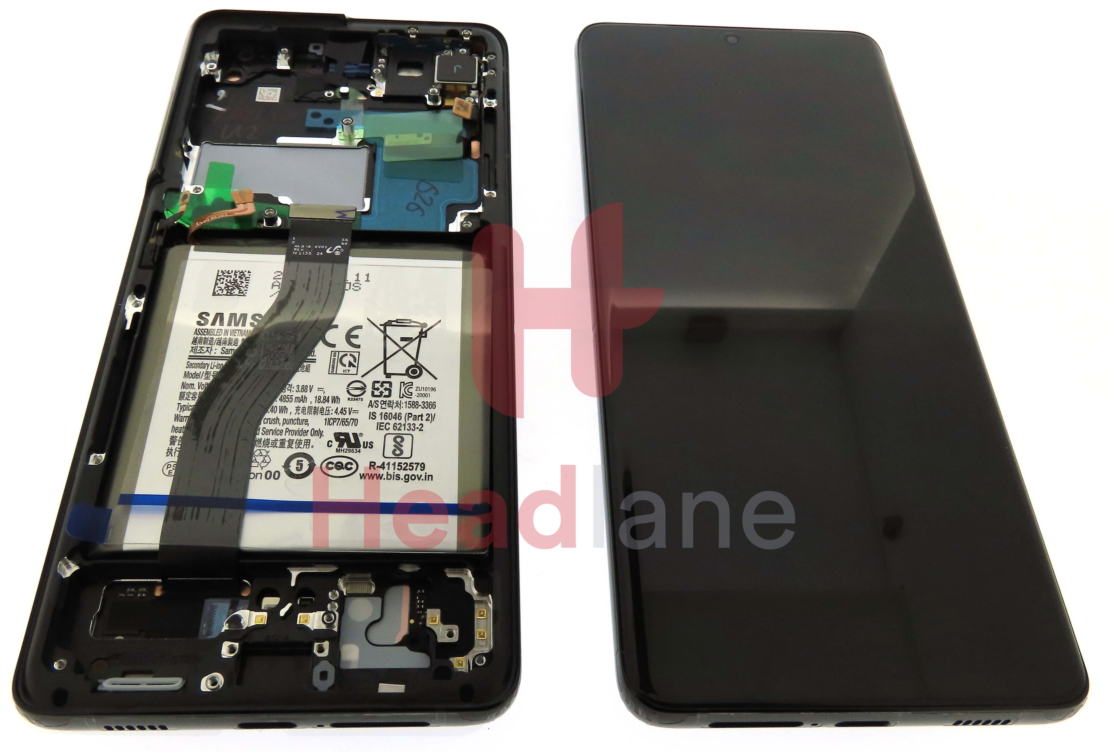 Samsung SM-G998 Galaxy S21 Ultra 5G LCD Display / Screen + Touch + Battery - Phantom Black (No Camera) - view 3