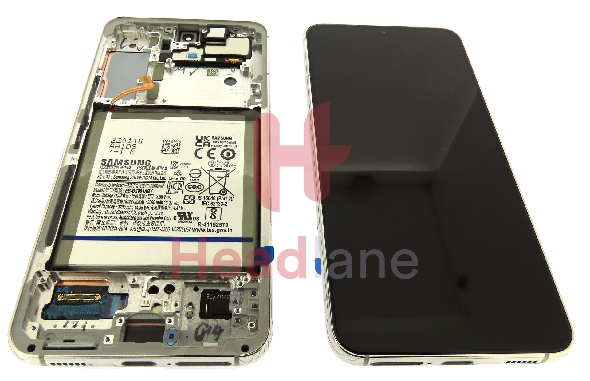 Samsung SM-S901 Galaxy S22 LCD Display / Screen + Touch + Battery - Phantom White - view 2