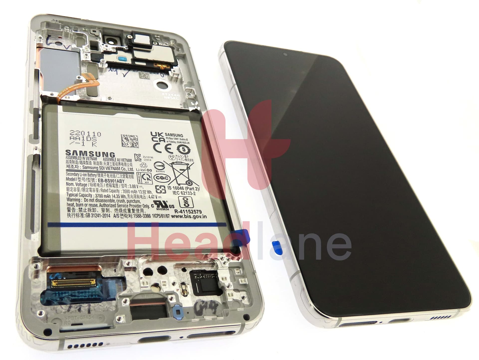Samsung SM-S901 Galaxy S22 LCD Display / Screen + Touch + Battery - Phantom White - view 3