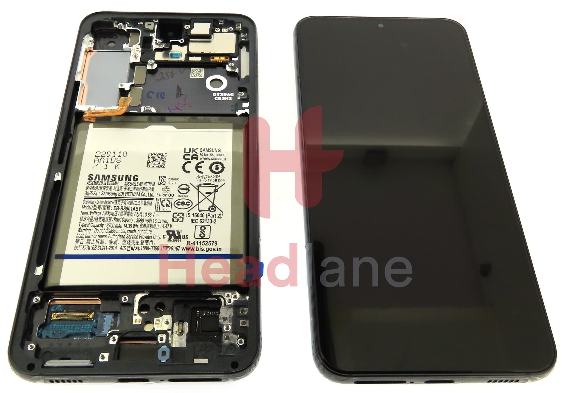 Samsung SM-S901 Galaxy S22 LCD Display / Screen + Touch + Battery - Phantom Black - view 3