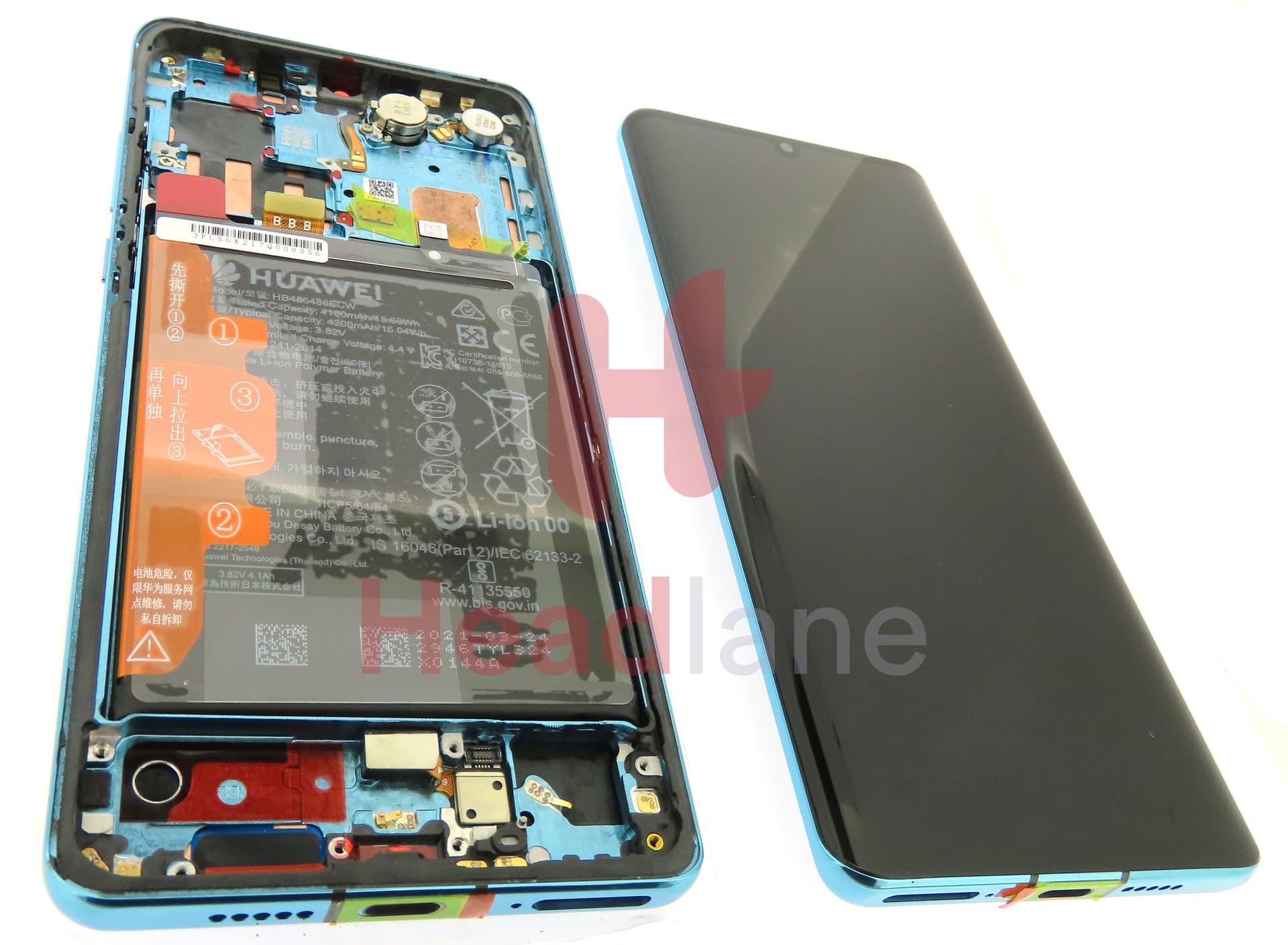 Huawei P30 Pro LCD Display / Screen + Touch + Battery Assembly - Aurora Blue (Refurbished) - view 2