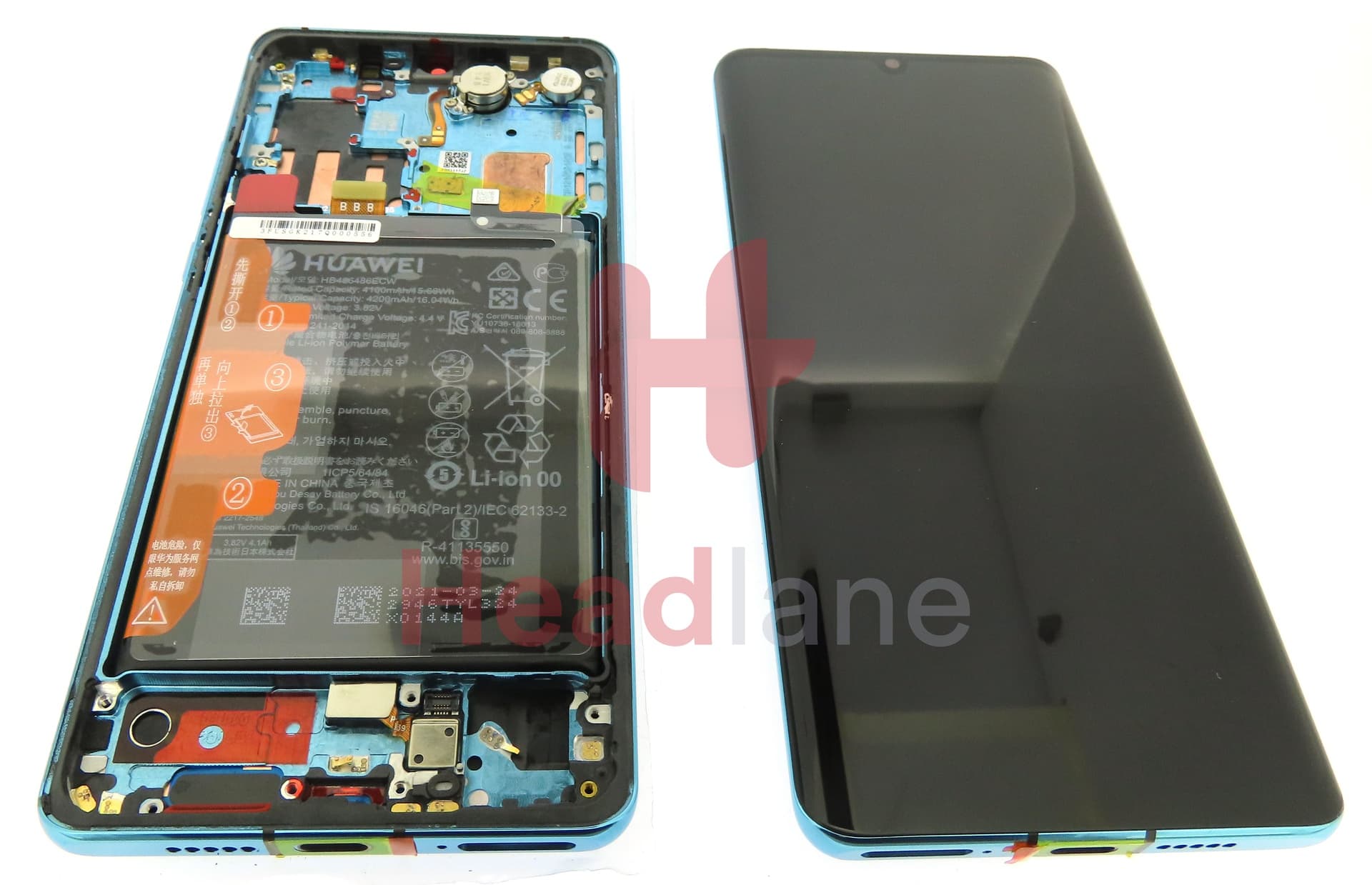 Huawei P30 Pro LCD Display / Screen + Touch + Battery Assembly - Aurora Blue (Refurbished) - view 3