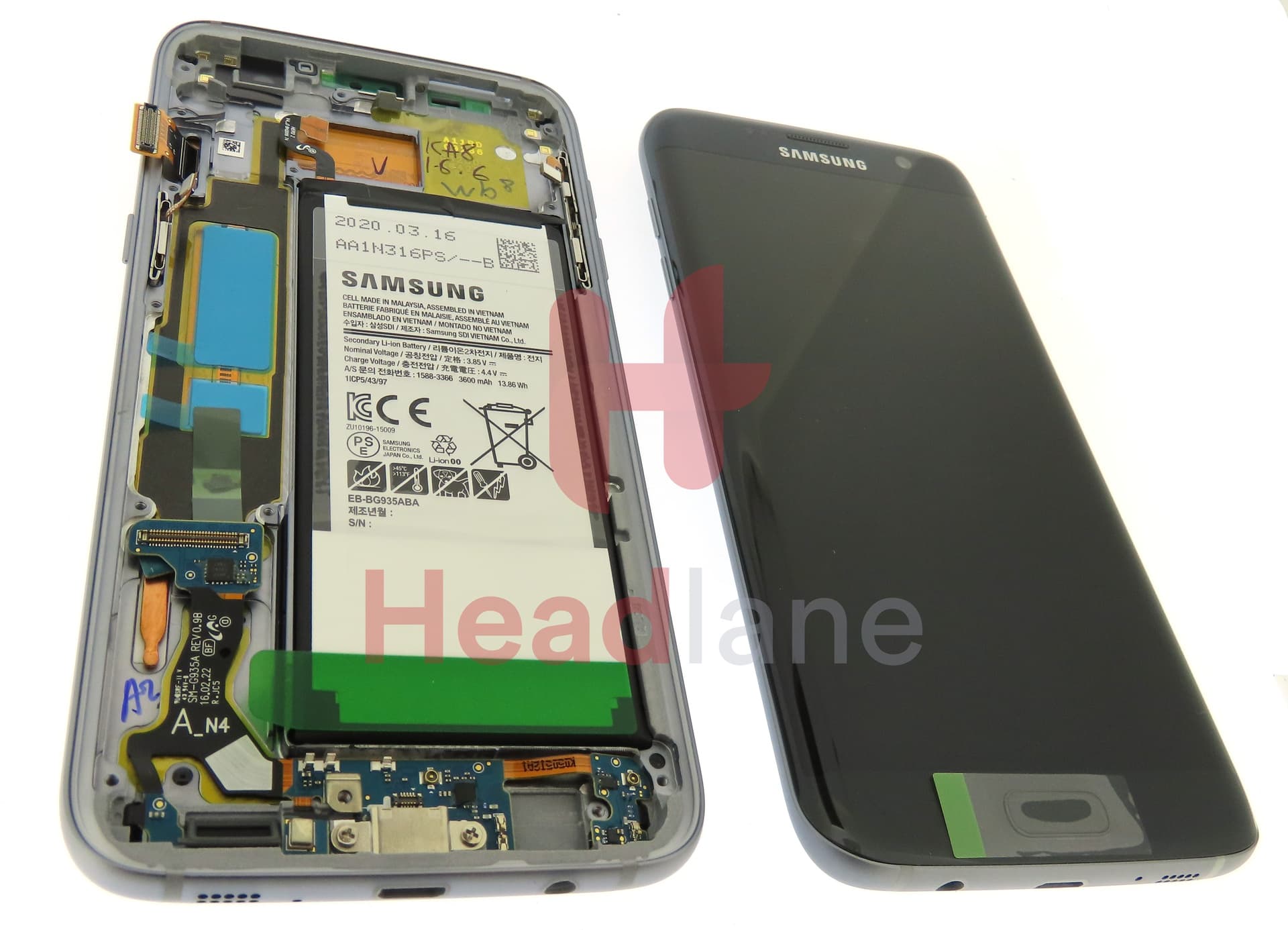 Samsung SM-G935F Galaxy S7 Edge LCD Display / Screen + Touch + Battery - Black - view 2