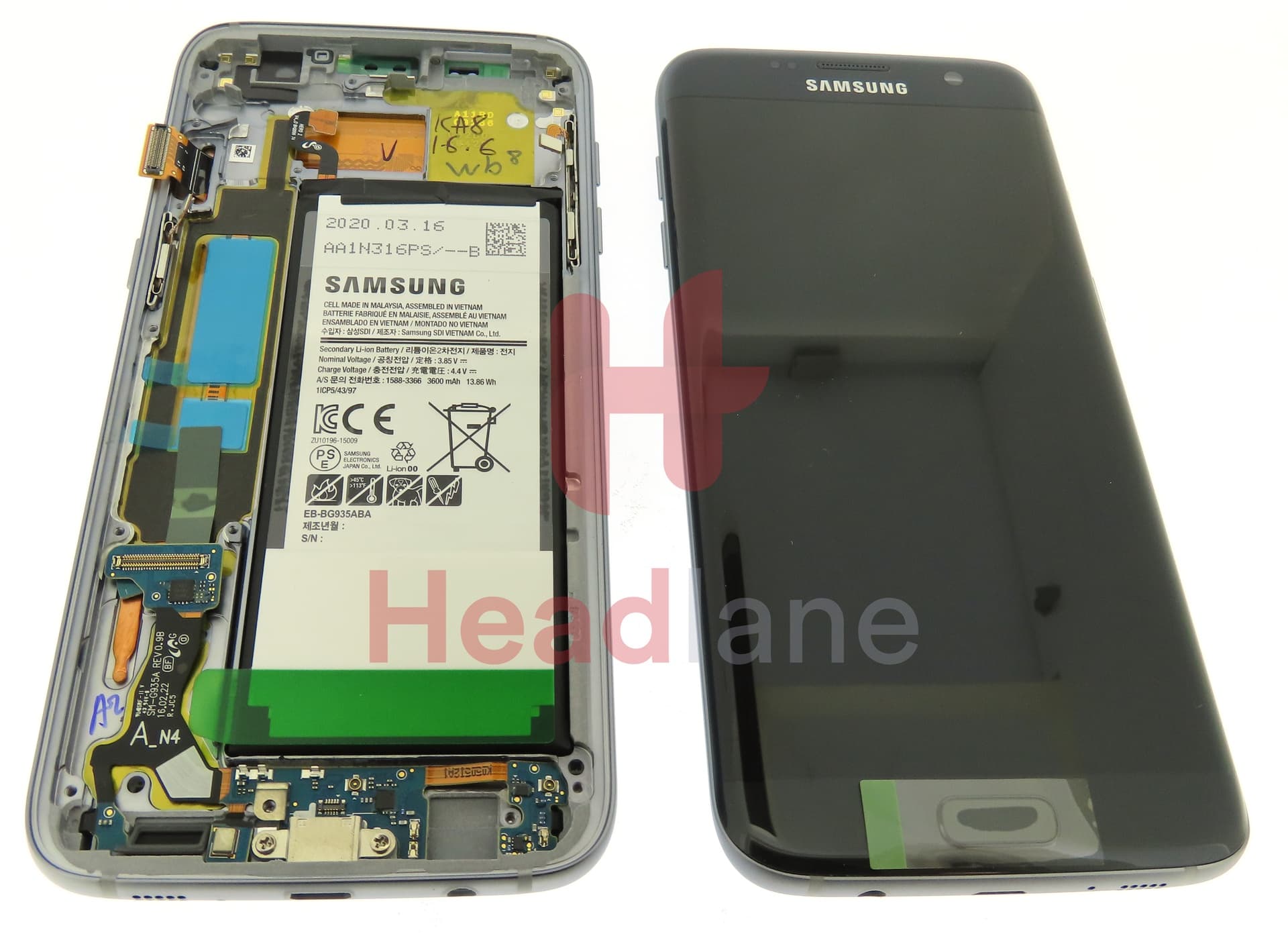 Samsung SM-G935F Galaxy S7 Edge LCD Display / Screen + Touch + Battery - Black - view 3