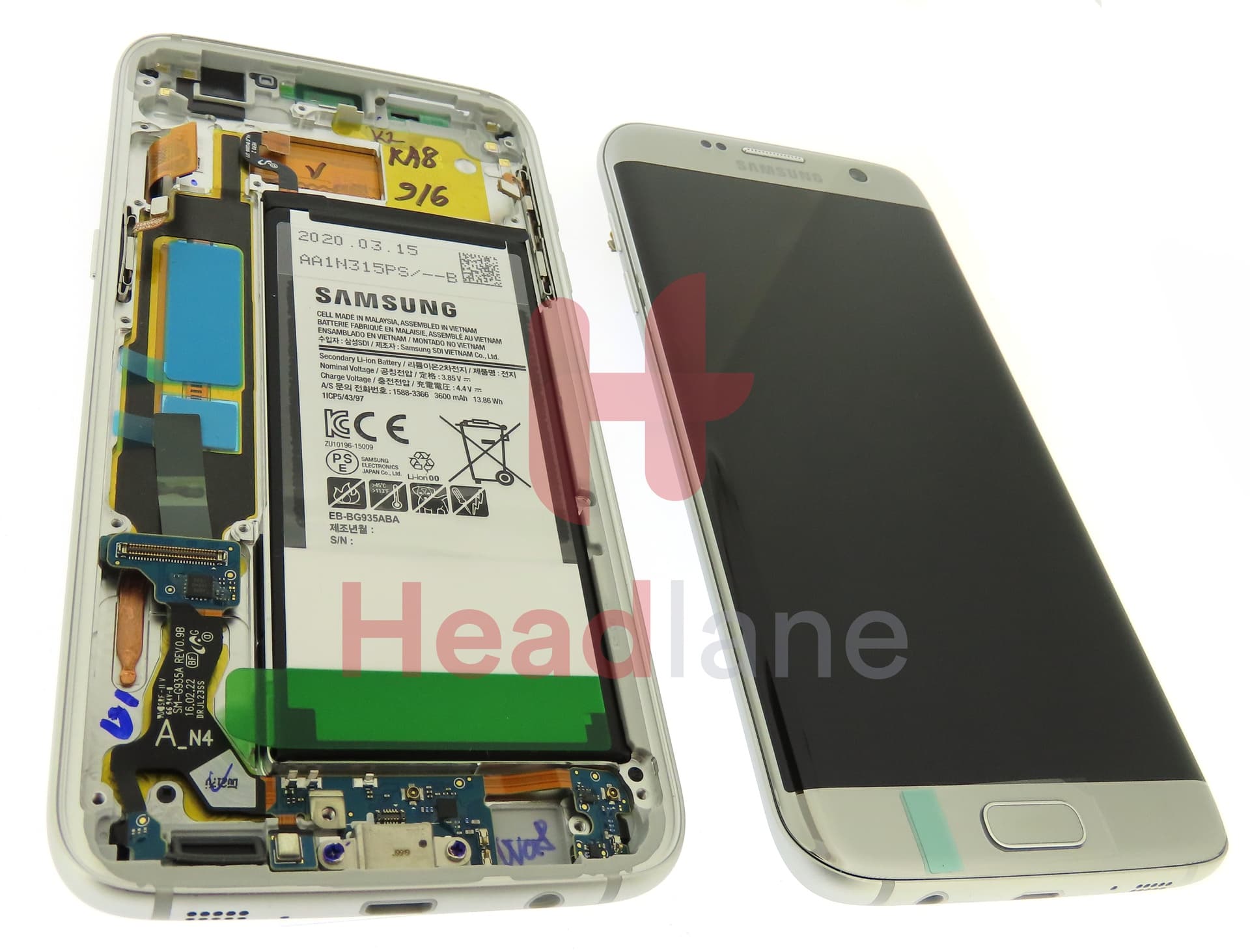 Samsung SM-G935F Galaxy S7 Edge LCD Display / Screen + Touch + Battery - Silver - view 2