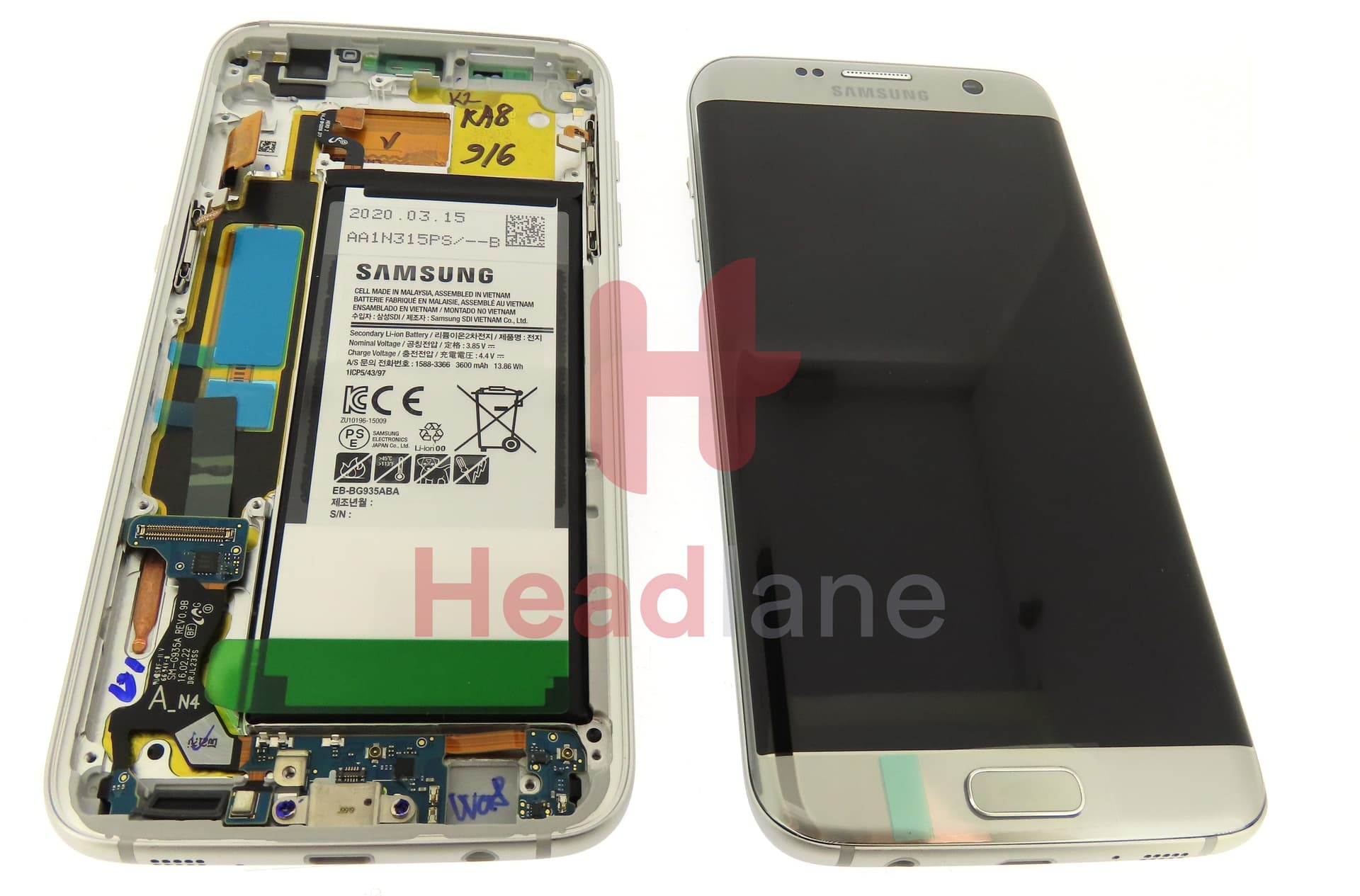Samsung SM-G935F Galaxy S7 Edge LCD Display / Screen + Touch + Battery - Silver - view 3
