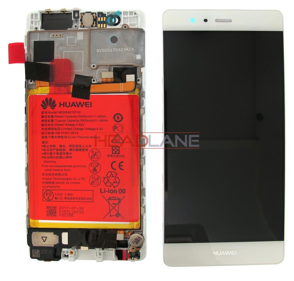 Huawei P9 LCD Display / Screen + Touch + Battery Assembly - White - 02350RKF - Huawei Replacement Part