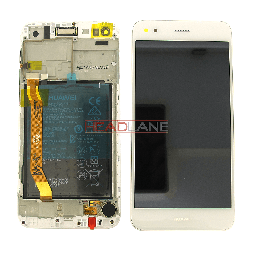Huawei P9 Lite Mini Y6 Pro Nova Lite 2017 LCD/Touch + Battery Assembly - White - 02351KQL - Huawei Replacement Part