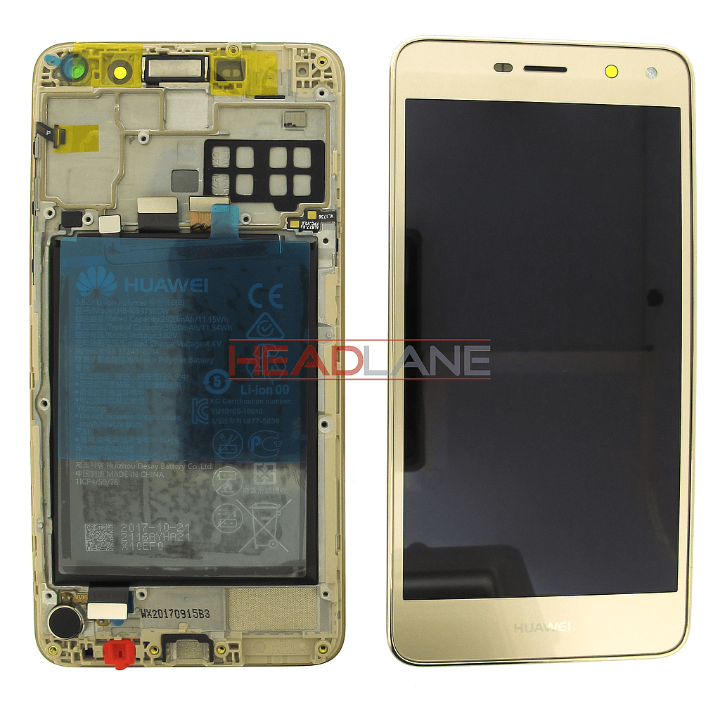 Huawei Y6 (2017) LCD Display / Screen + Touch + Battery Assembly - Gold - 02351DMF - Huawei Replacement Part