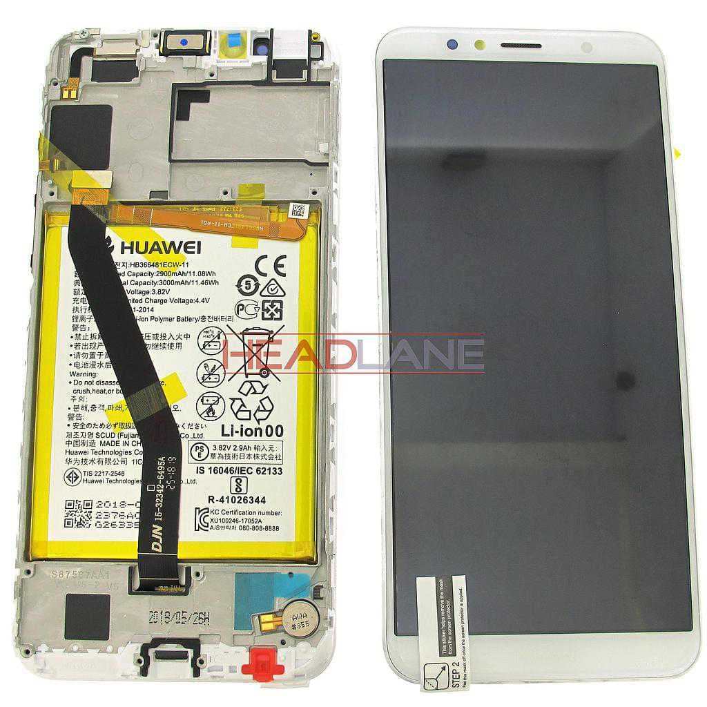 Huawei Y6 (2018) LCD Display / Screen + Touch + Battery Assembly - White - 02351WLK - Huawei Replacement Part
