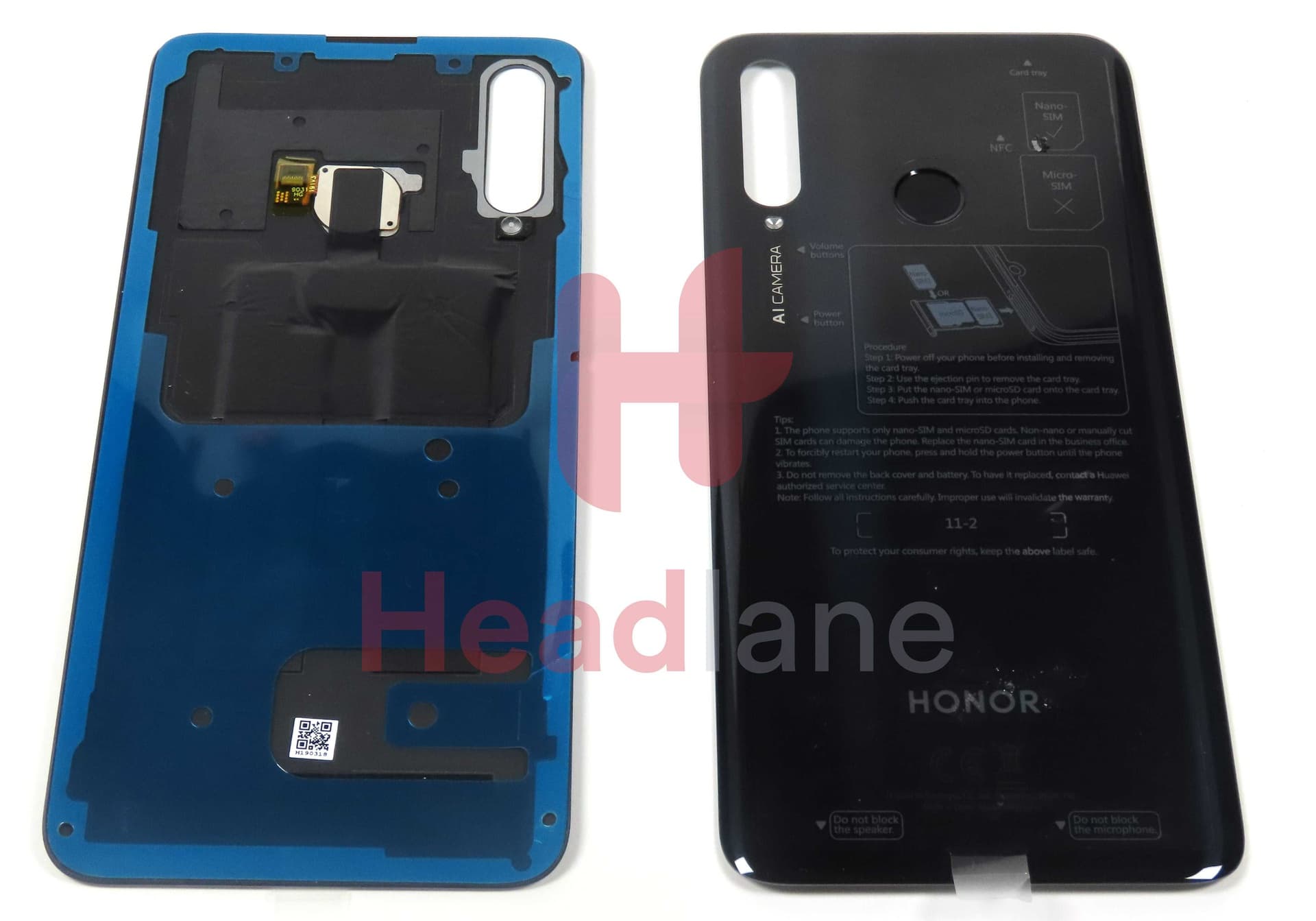 Huawei Honor 20 Lite Back / Battery Cover - Black - 02352QMY - Huawei Replacement Part