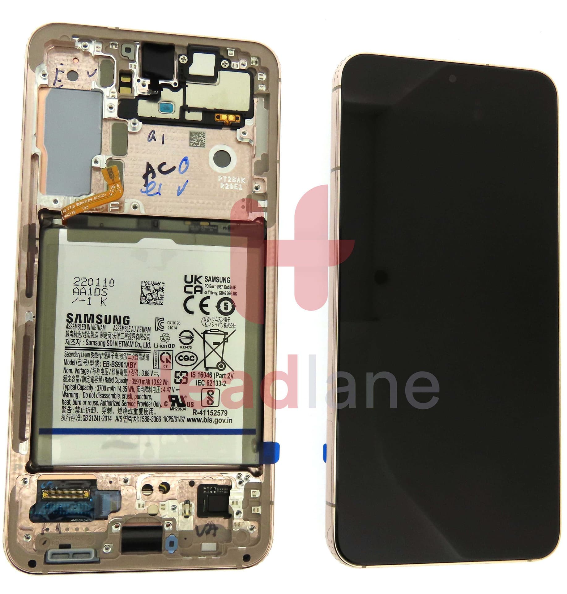 Samsung SM-S901 Galaxy S22 LCD Display / Screen + Touch + Battery - Pink Gold - GH82-27518D - Samsung Replacement Part
