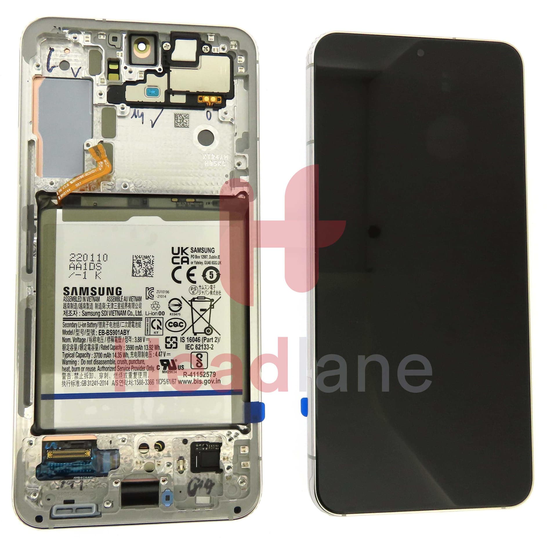 Samsung SM-S901 Galaxy S22 LCD Display / Screen + Touch + Battery - Phantom White - GH82-27518B - Samsung Replacement Part