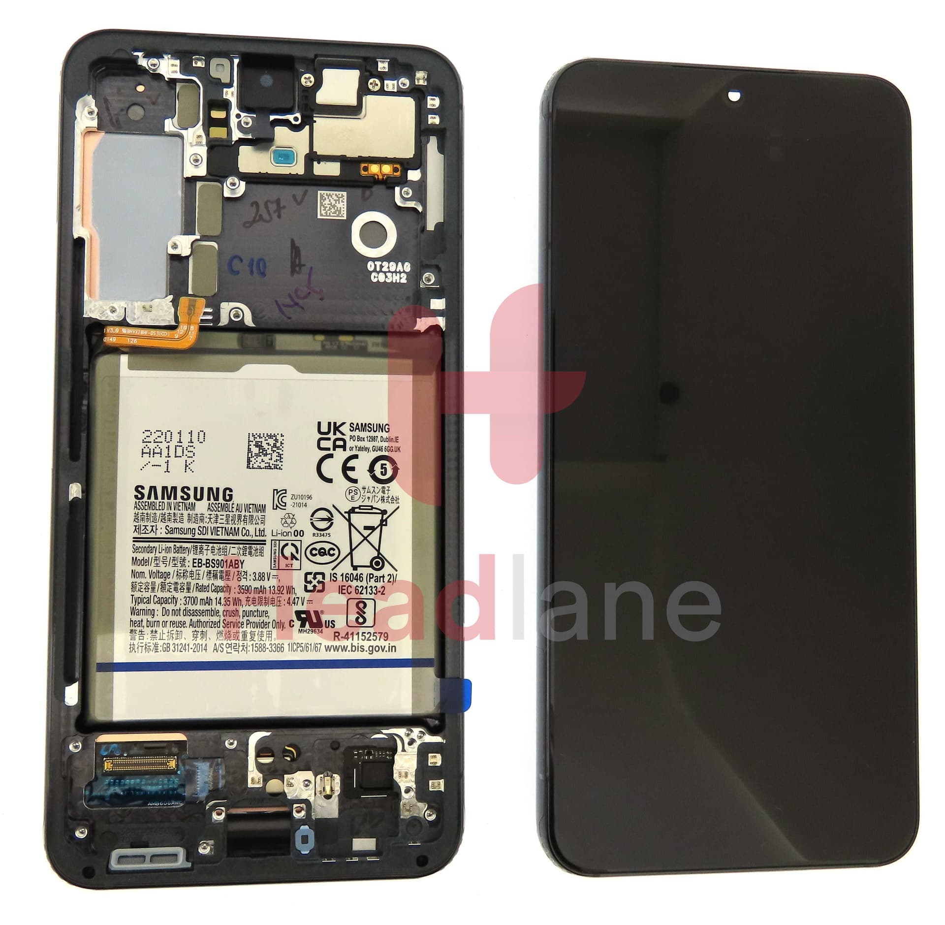 Samsung SM-S901 Galaxy S22 LCD Display / Screen + Touch + Battery - Phantom Black - GH82-27518A - Samsung Replacement Part