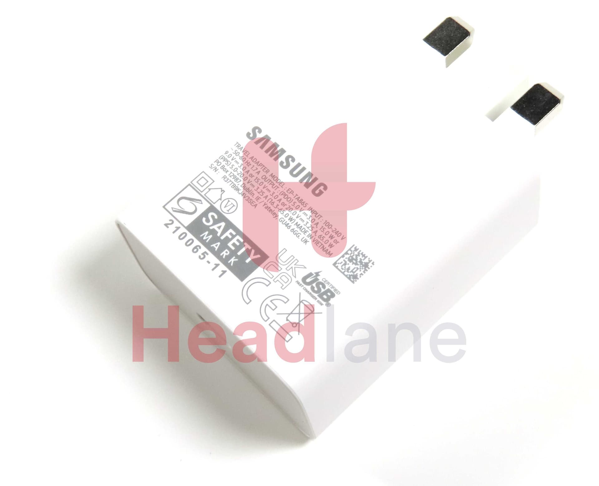 Samsung NP960QFG NP730QFG NP960XFG NP750XDA NP755XDA NP930XDB NP935QDB NP950XDB EP-TA865 5-20V 3-3.2A 65W USB-C Charger UK 3 Pin - White - GH44-03169A - Samsung Replacement Part