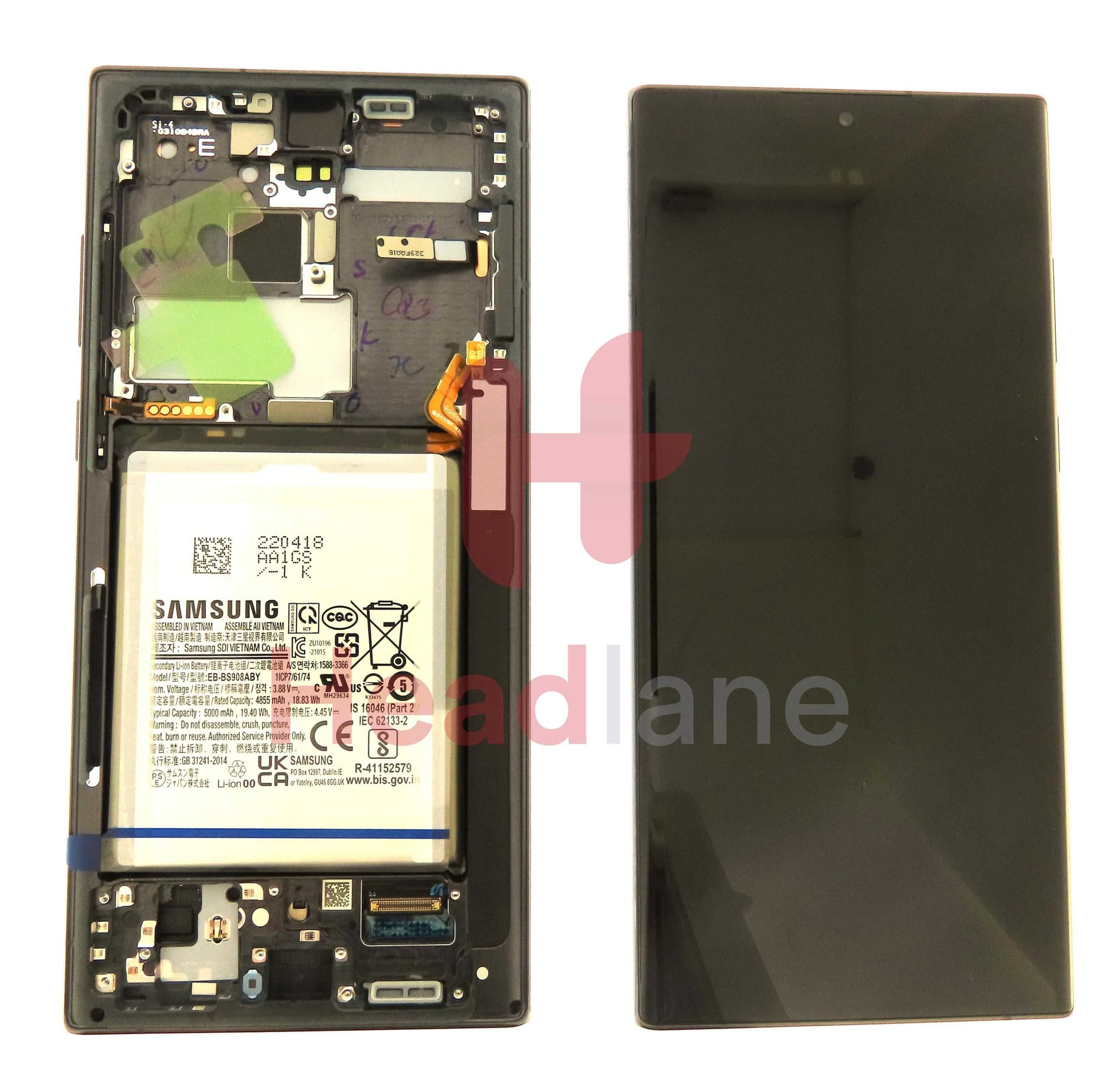 Samsung SM-S908 Galaxy S22 Ultra LCD Display / Screen + Touch + Battery - Phantom Black - GH82-27487A - Samsung Replacement Part