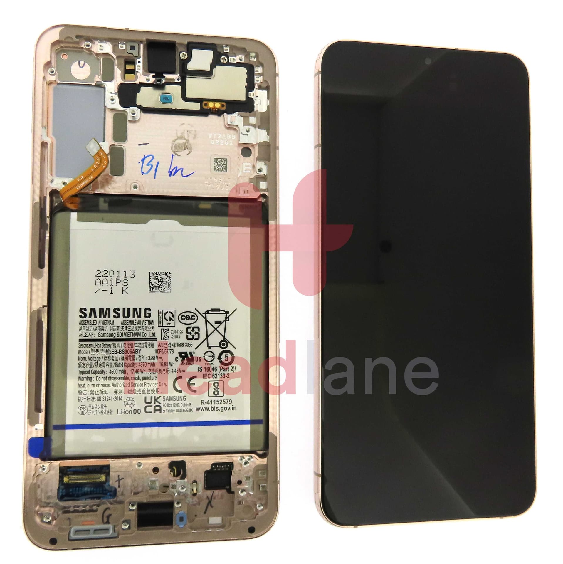 Samsung SM-S906 Galaxy S22+ / Plus LCD Display / Screen + Touch + Battery - Pink Gold - GH82-27499D - Samsung Replacement Part