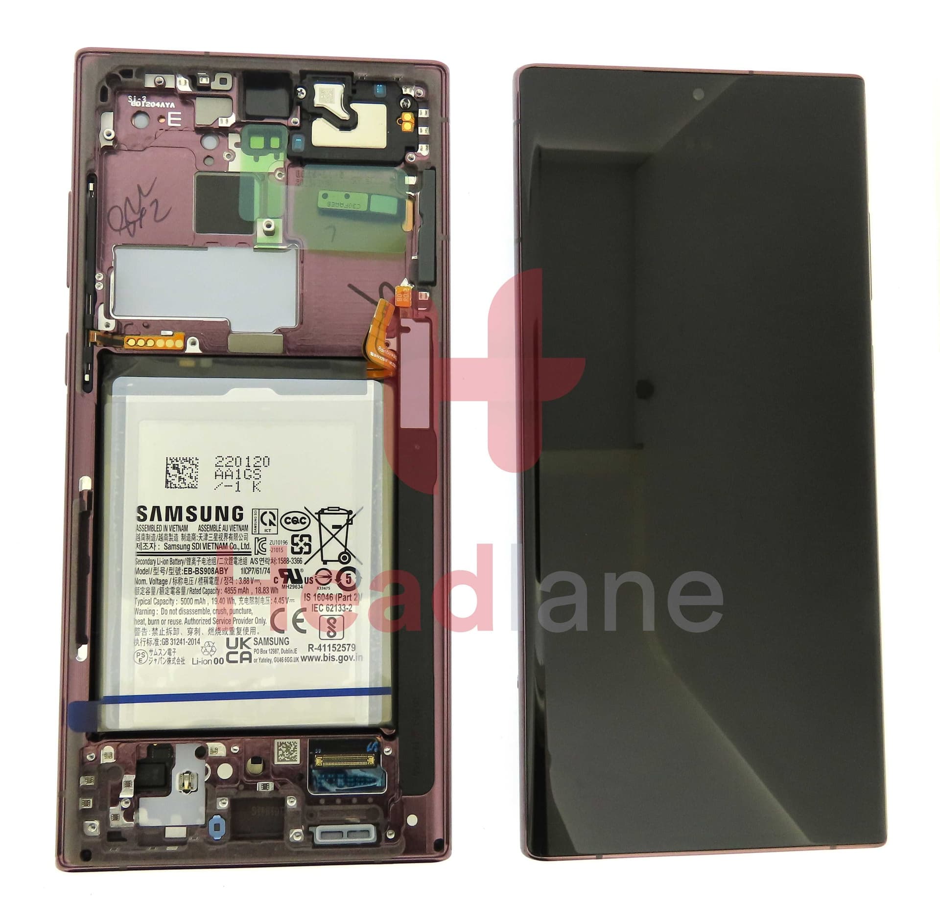 Samsung SM-S908 Galaxy S22 Ultra LCD Display / Screen + Touch + Battery - Burgundy - GH82-27487B - Samsung Replacement Part