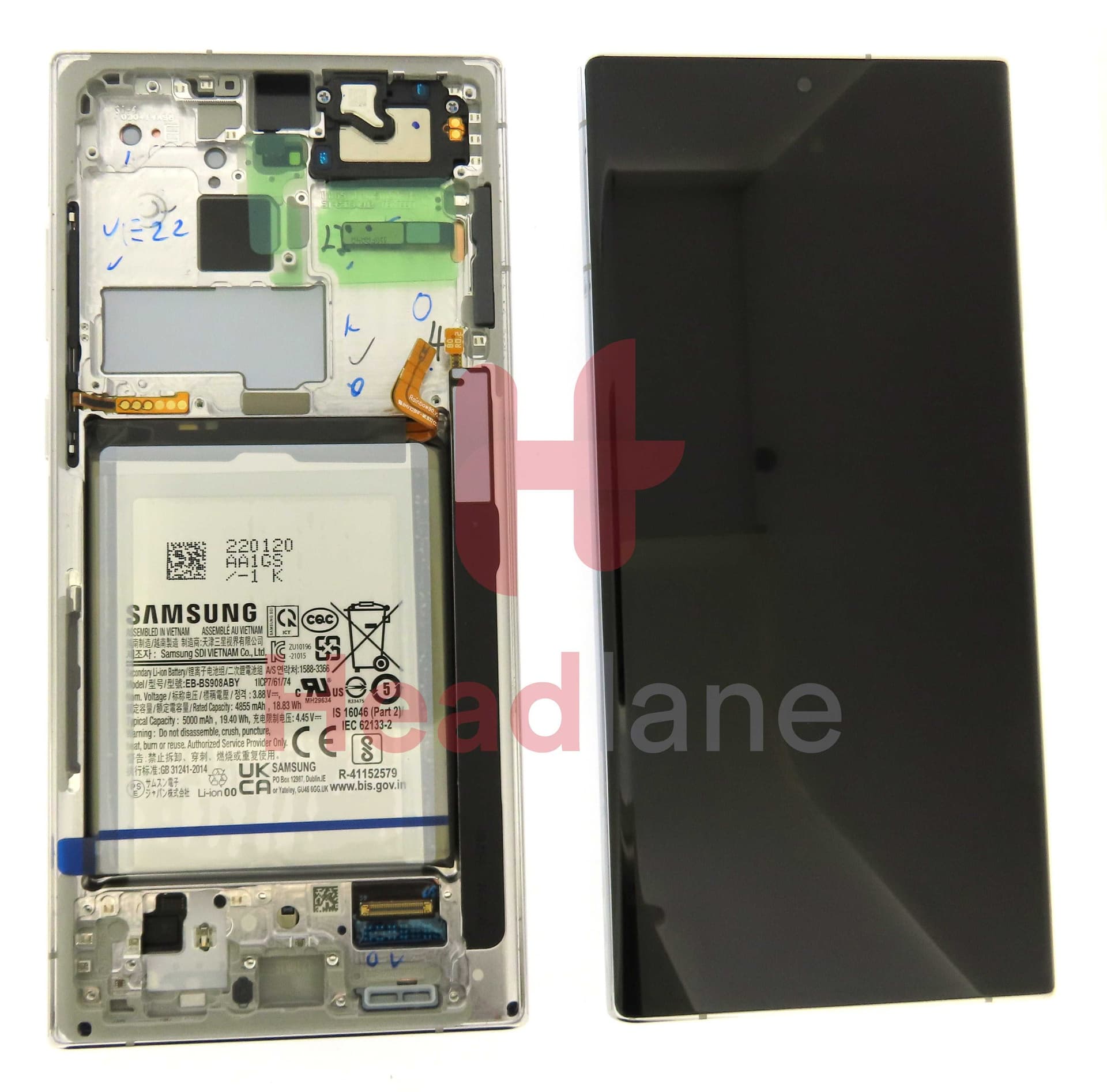 Samsung SM-S908 Galaxy S22 Ultra LCD Display / Screen + Touch + Battery - Phantom White - GH82-27487C - Samsung Replacement Part