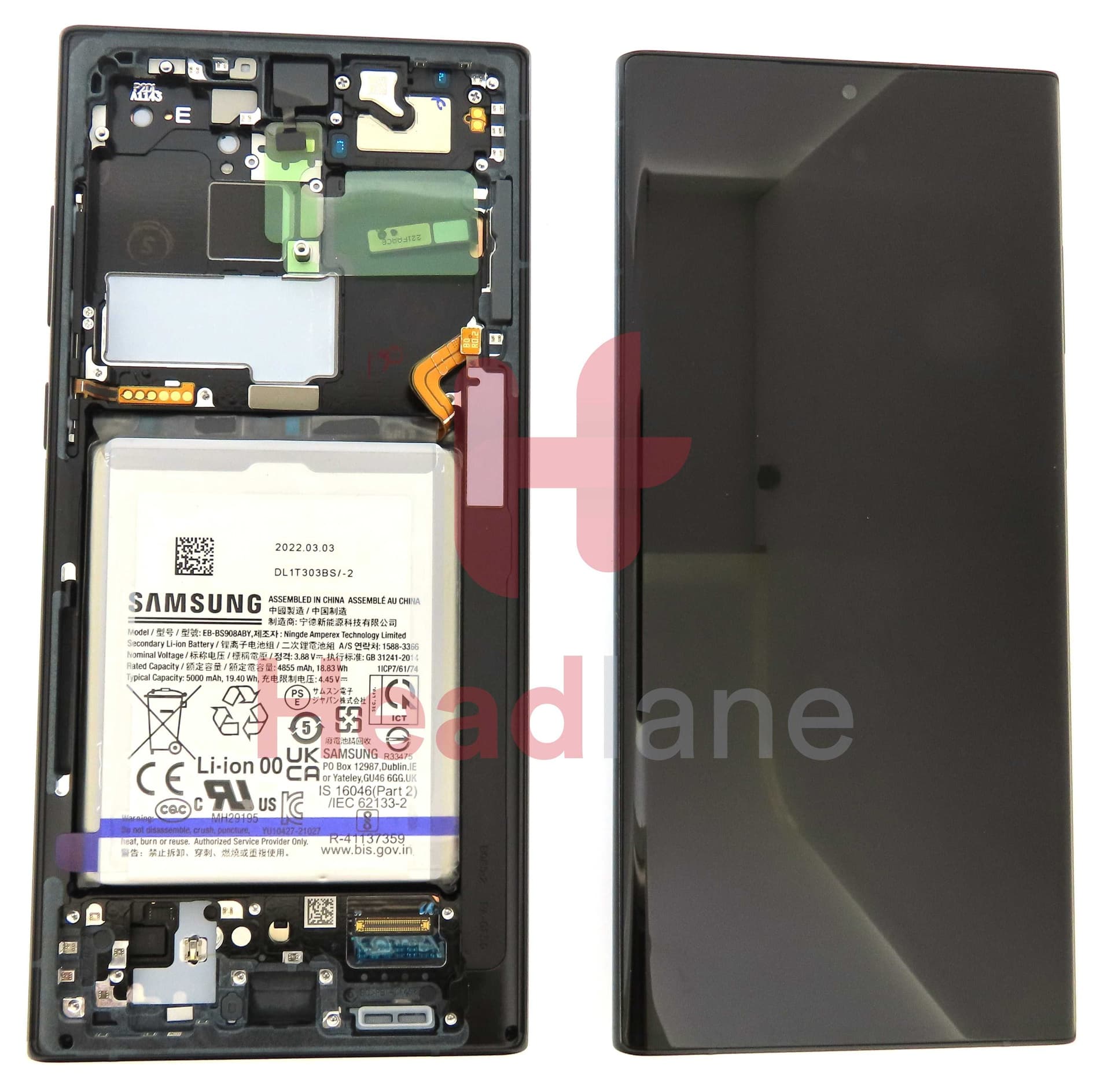 Samsung SM-S908 Galaxy S22 Ultra LCD Display / Screen + Touch + Battery - Graphite / Sky Blue / Red - GH82-27487E - Samsung Replacement Part