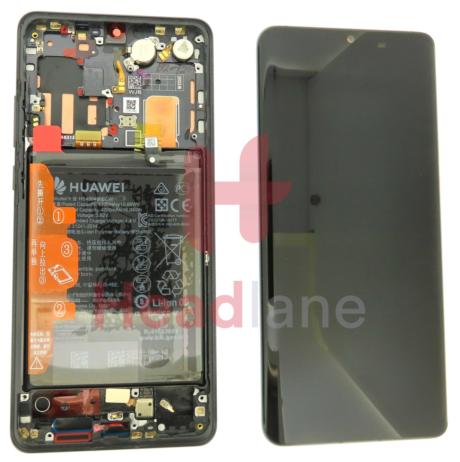 Huawei P30 Pro LCD Display / Screen + Touch + Battery Assembly - Black (Refurbished) - 02353FUQ - Huawei Replacement Part