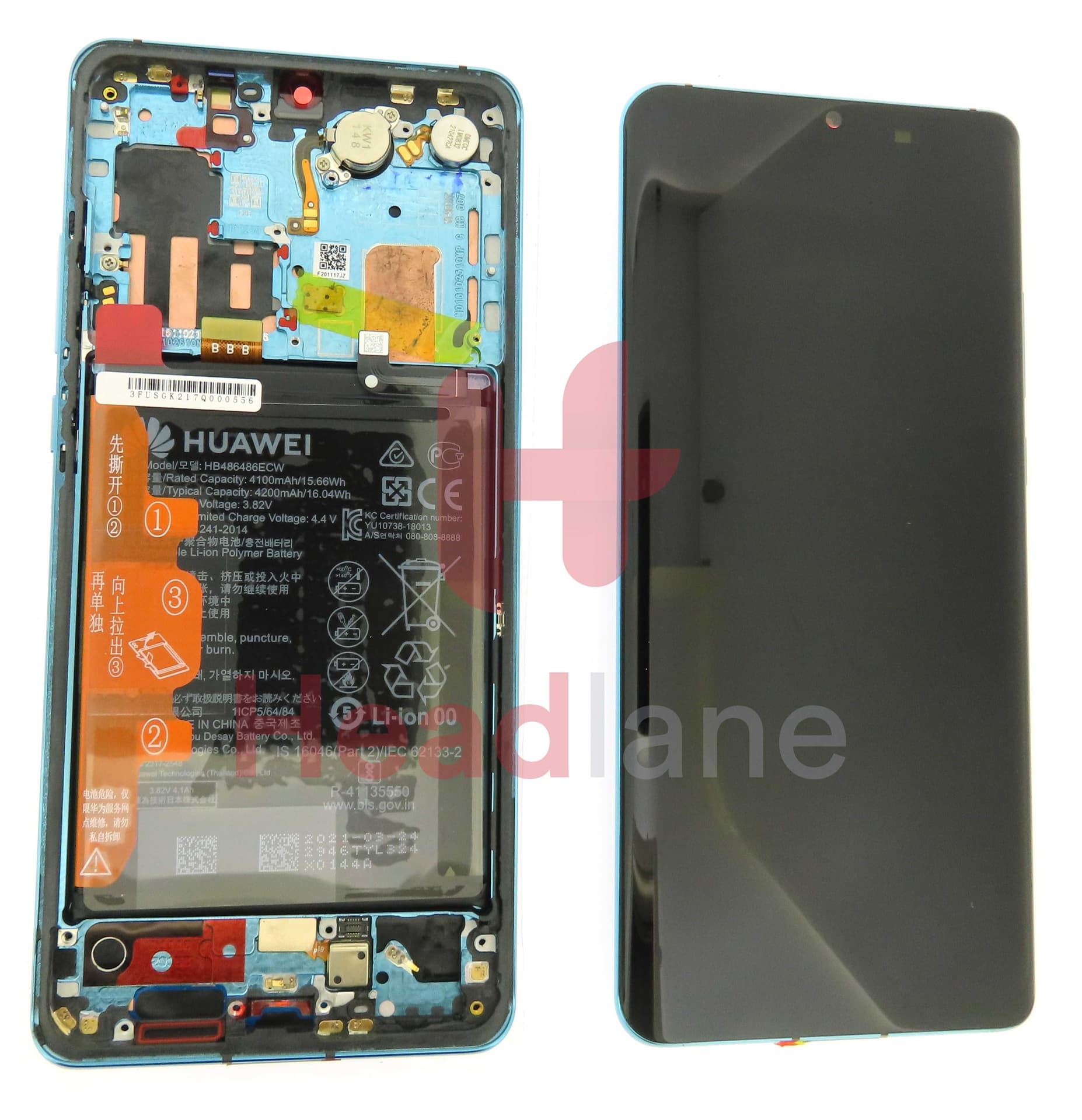 Huawei P30 Pro LCD Display / Screen + Touch + Battery Assembly - Aurora Blue (Refurbished) - 02353FUS - Huawei Replacement Part