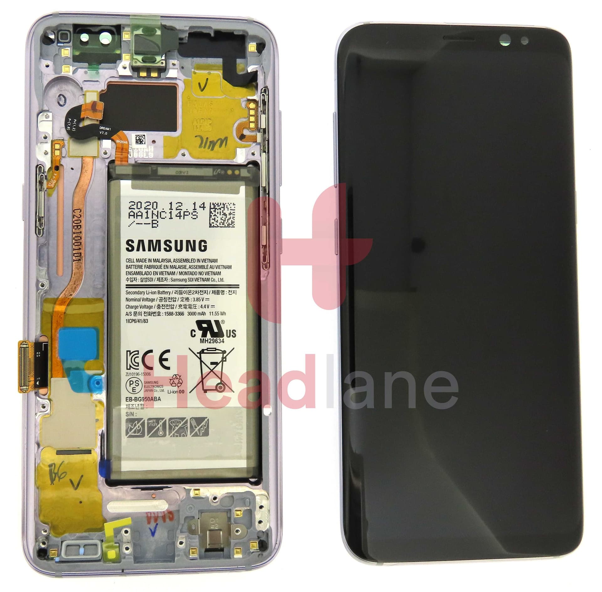 Samsung SM-G950 Galaxy S8 LCD Display / Screen + Touch + Battery - Orchid Grey - GH82-13971C - Samsung Replacement Part