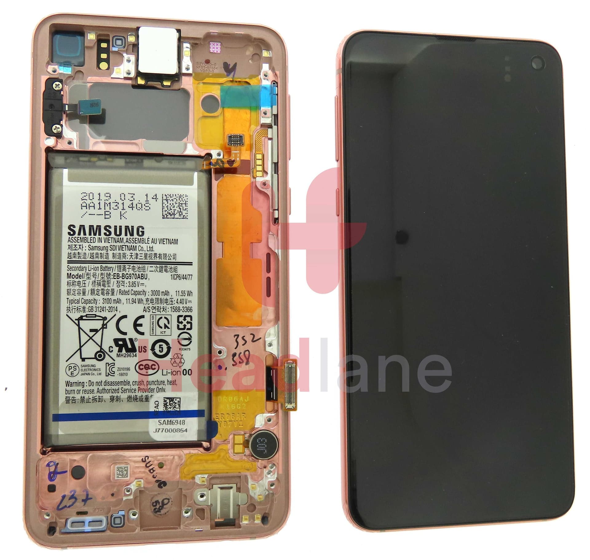 Samsung SM-G970 Galaxy S10E LCD Display / Screen + Touch + Battery - Flamingo Pink - GH82-18843D - Samsung Replacement Part